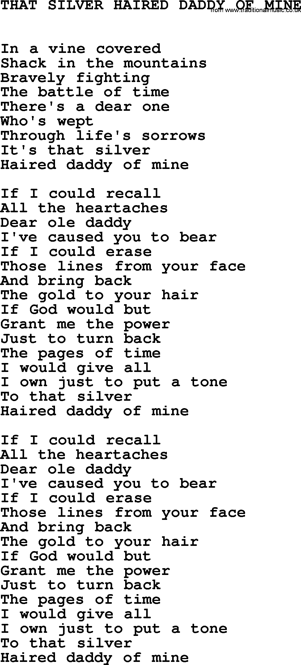 Johnny Cash song That Silver Haired Daddy Of Mine.txt lyrics