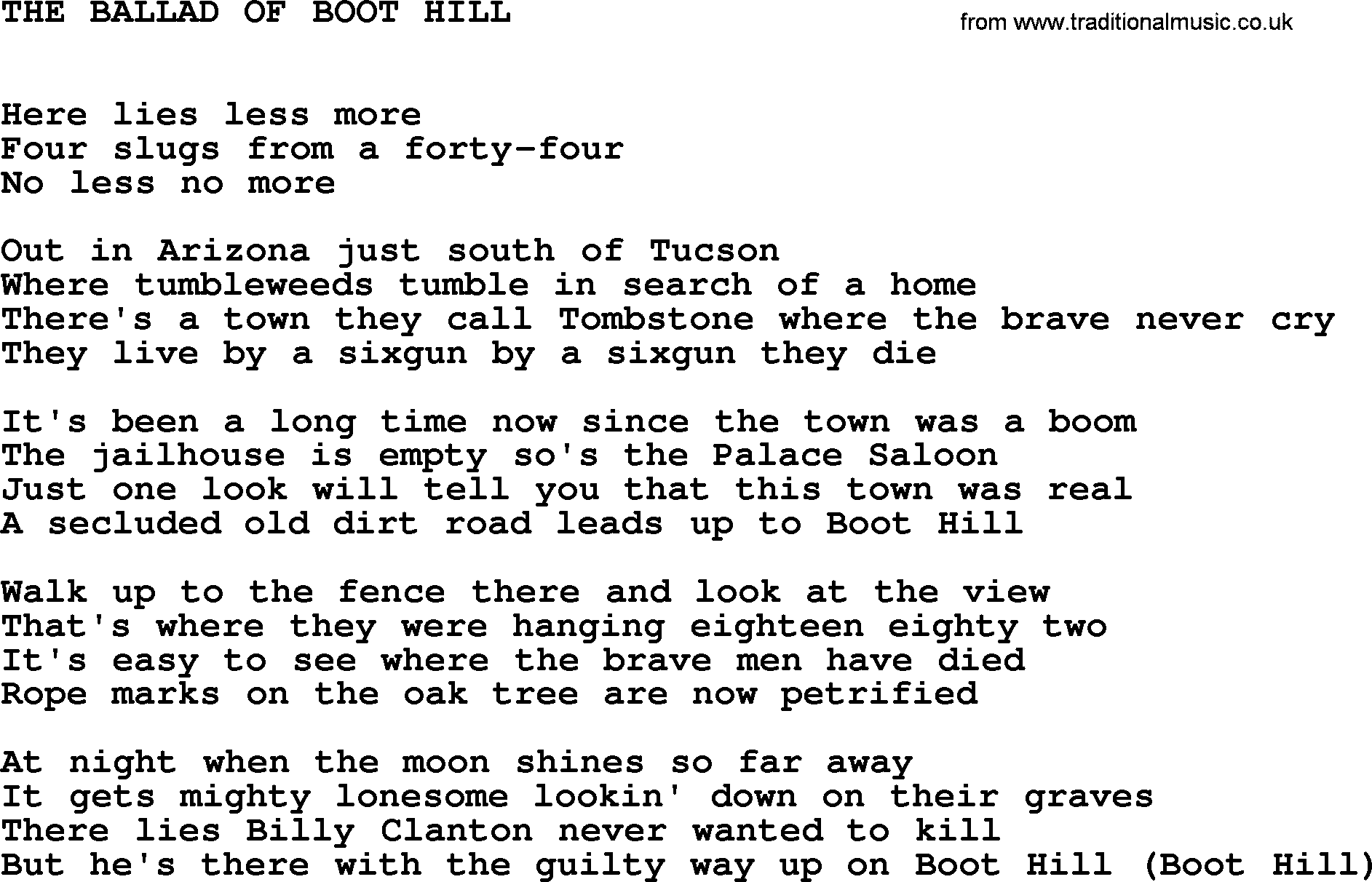 Johnny Cash song The Ballad Of Boot Hill.txt lyrics