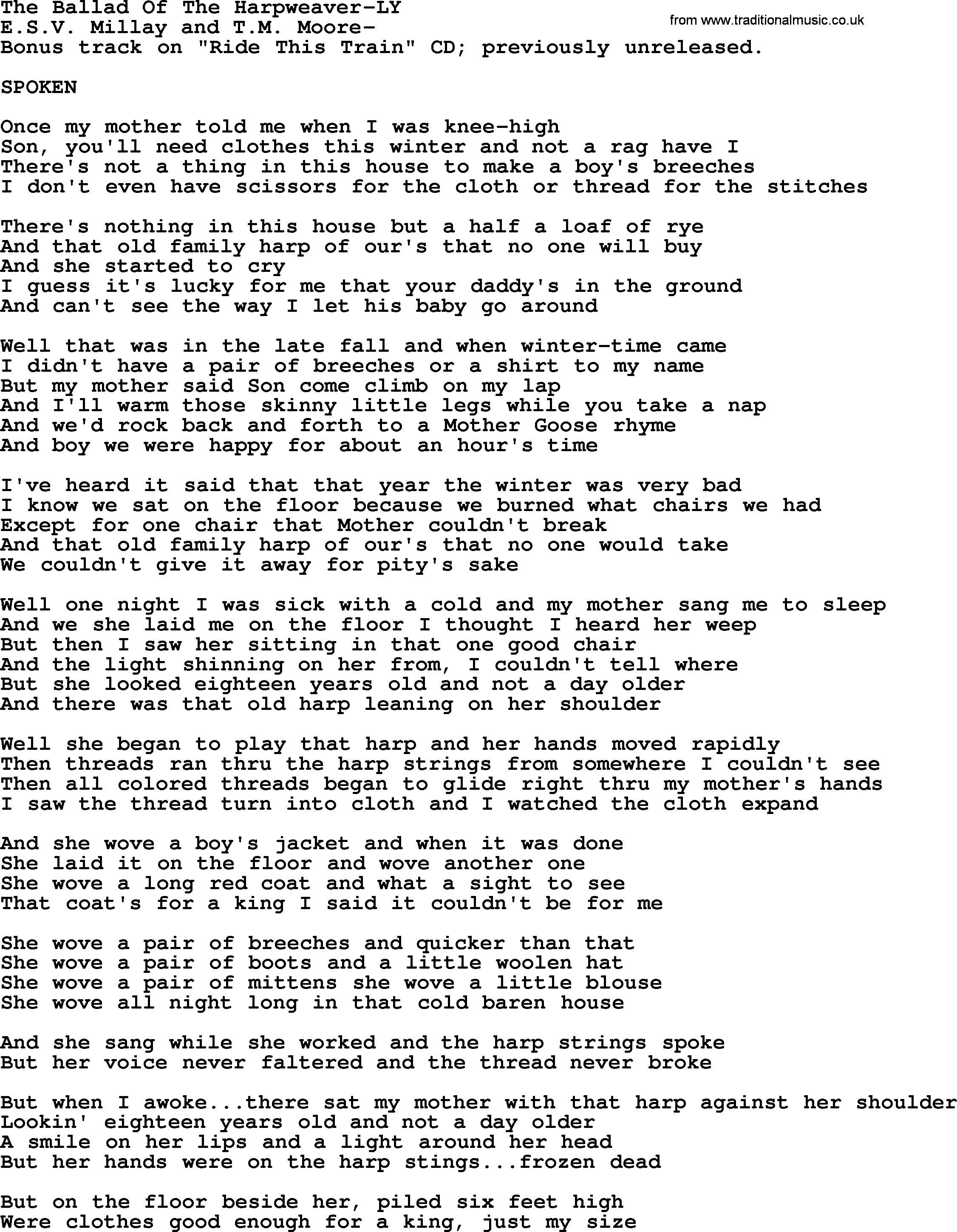 Johnny Cash song The Ballad Of The Harpweaver-ly.txt lyrics
