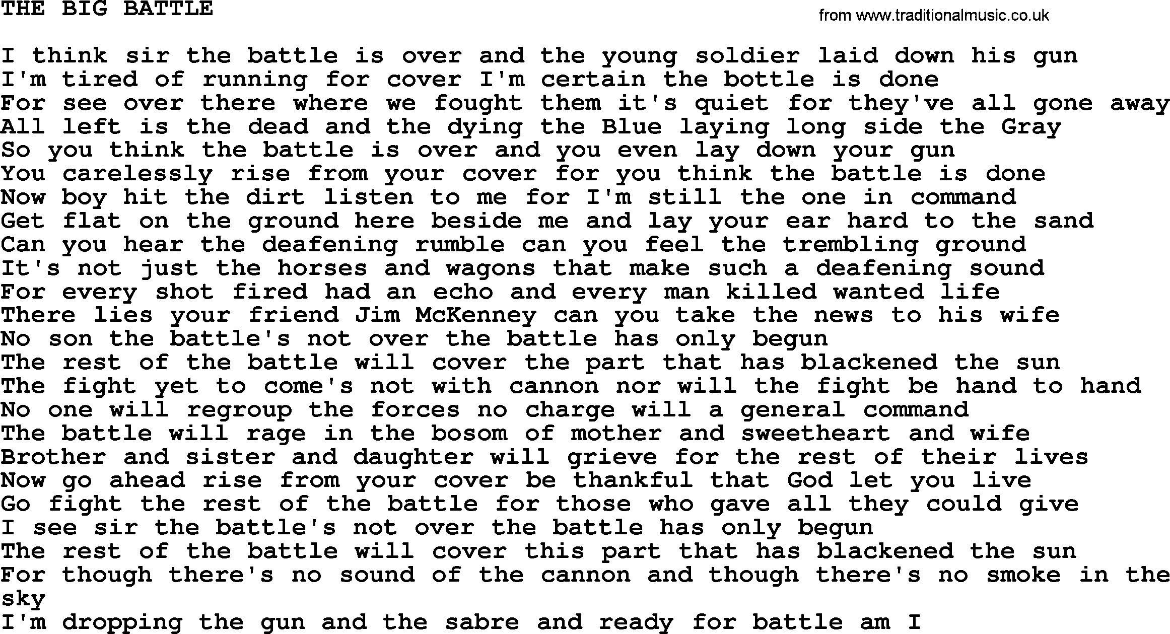 Johnny Cash song The Big Battle.txt lyrics