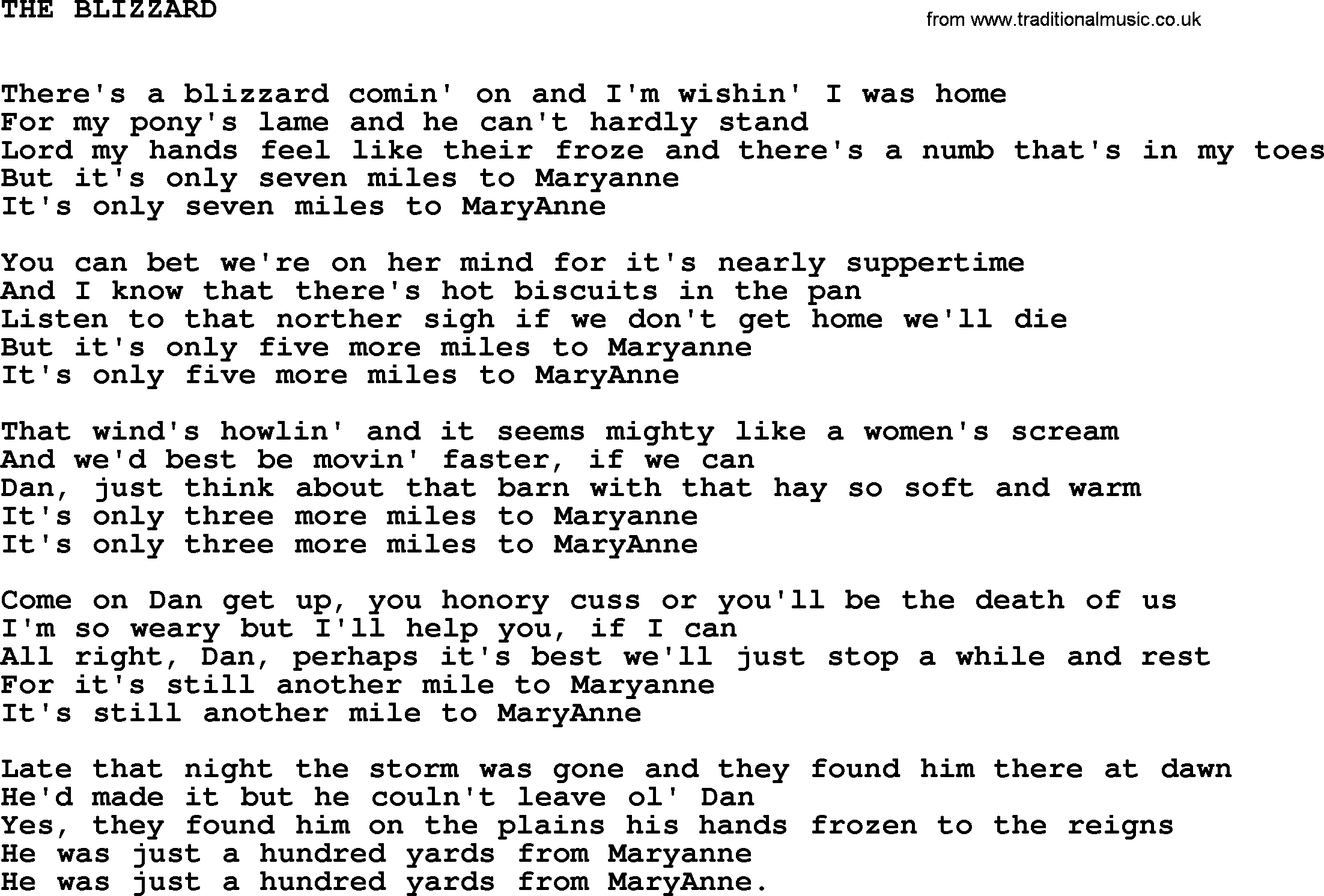 Johnny Cash song The Blizzard.txt lyrics