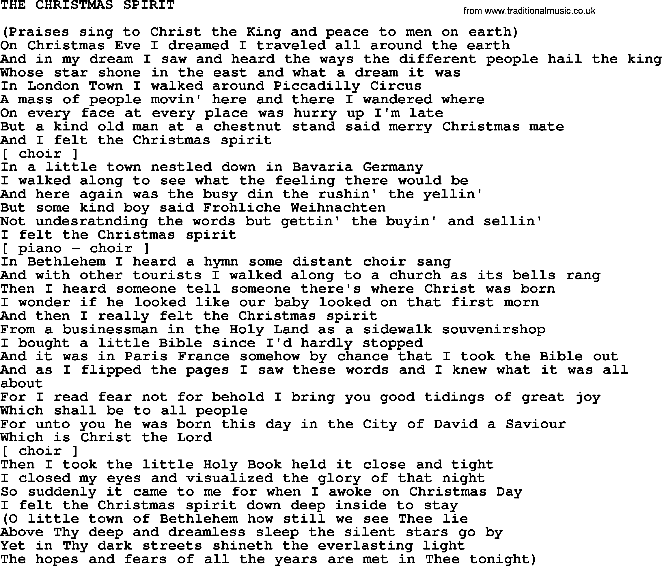 Johnny Cash song The Christmas Spirit.txt lyrics