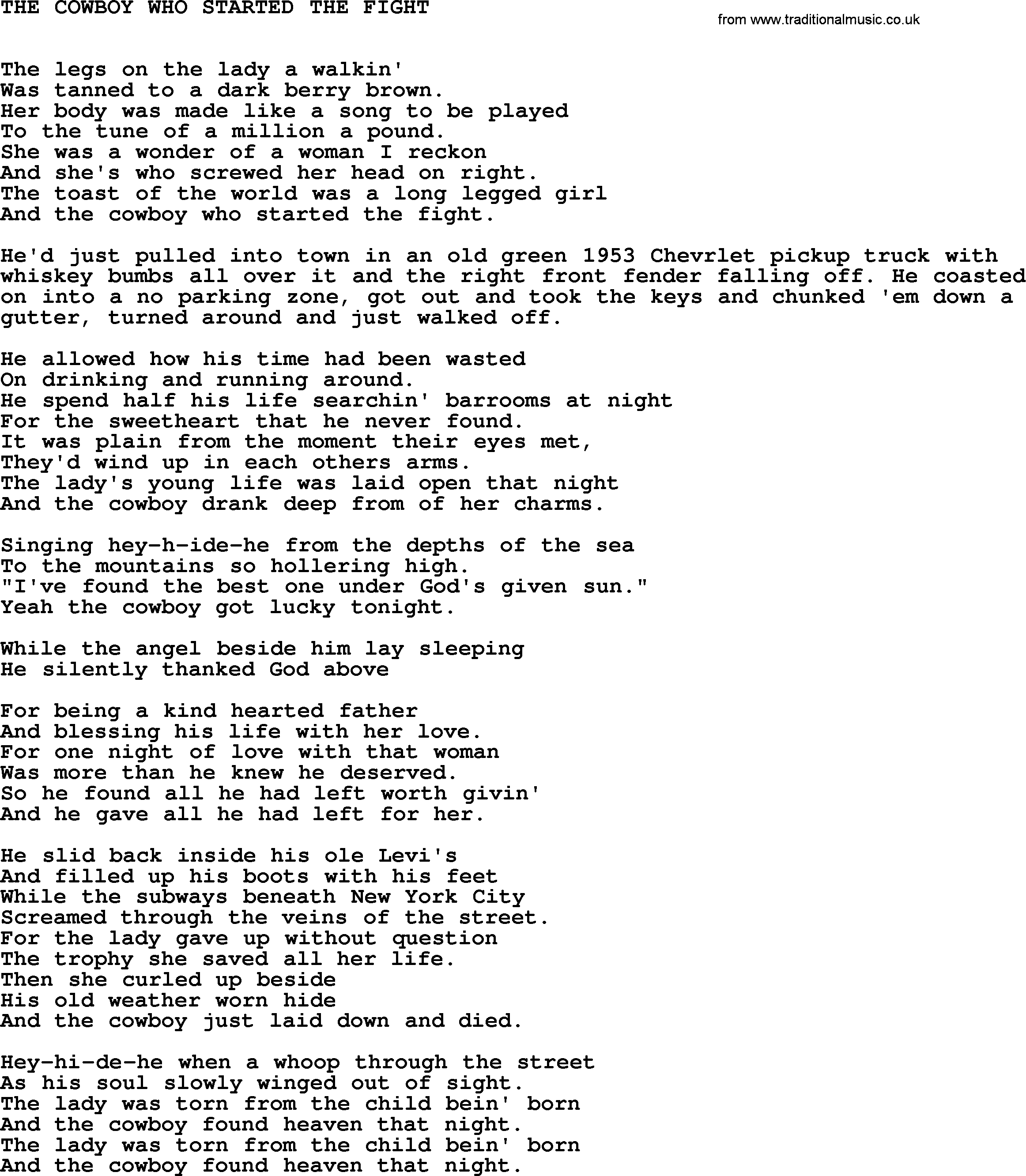 Johnny Cash song The Cowboy Who Started The Fight.txt lyrics