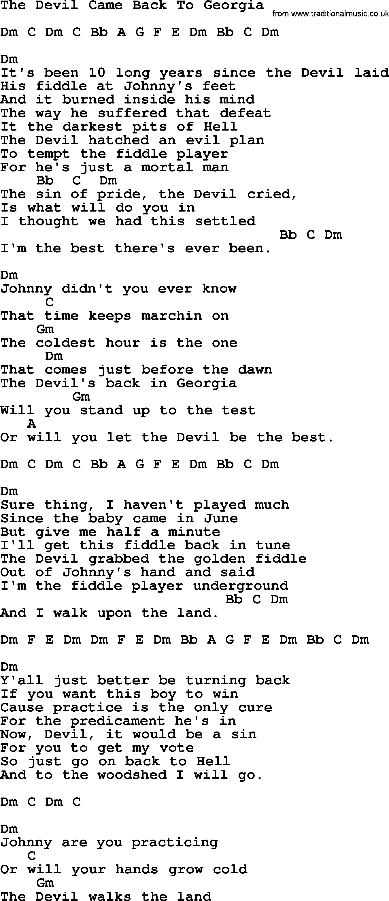 Johnny Cash song The Devil Came Back To Georgia, lyrics and chords