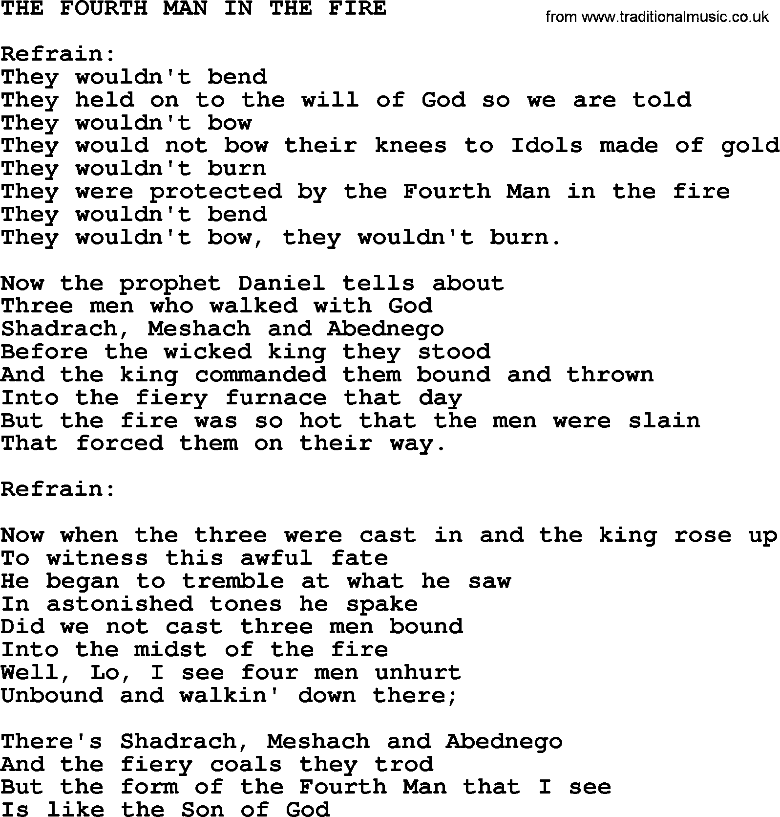 Johnny Cash song The Fourth Man In The Fire.txt lyrics