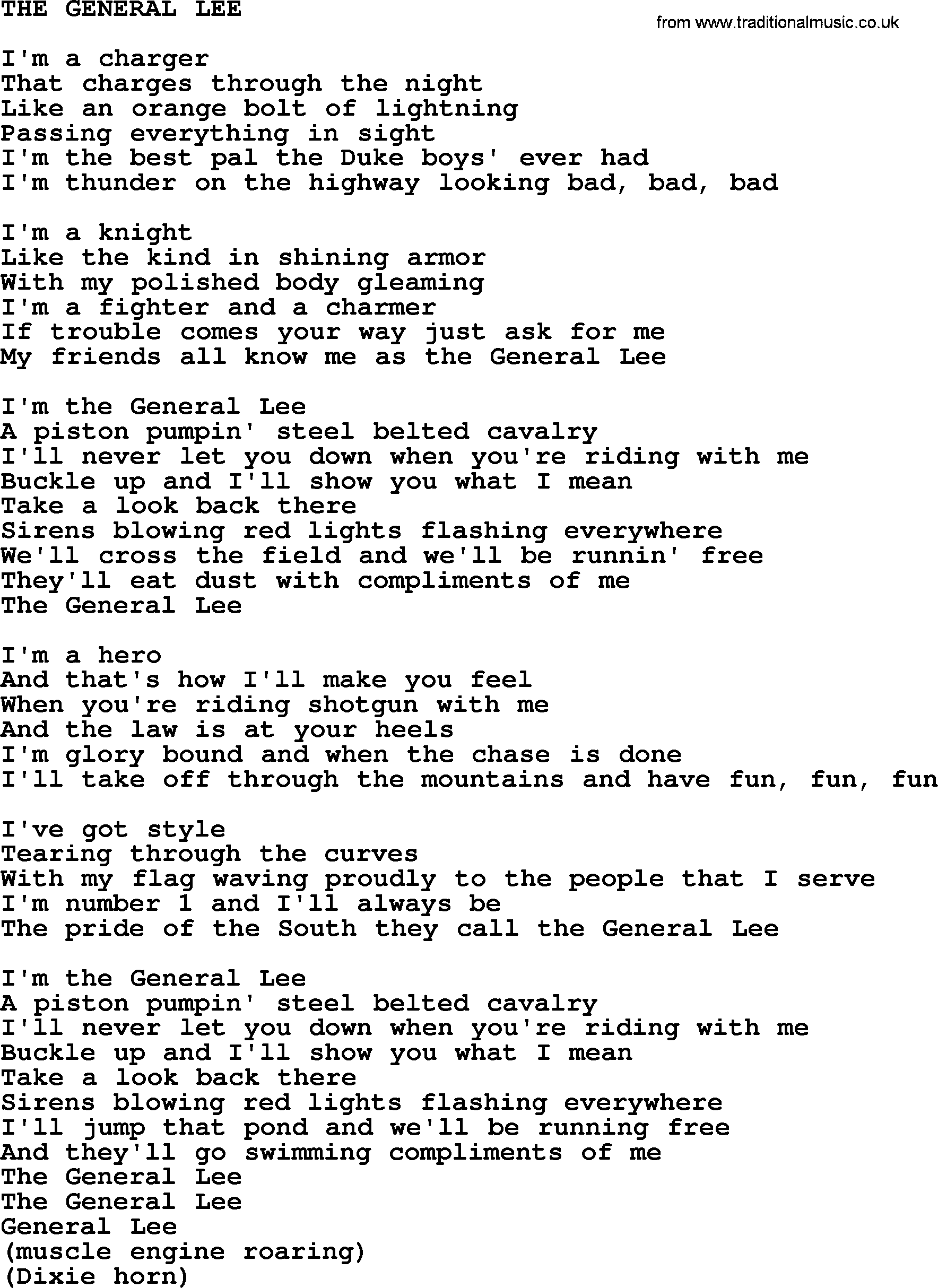 Johnny Cash song The General Lee.txt lyrics