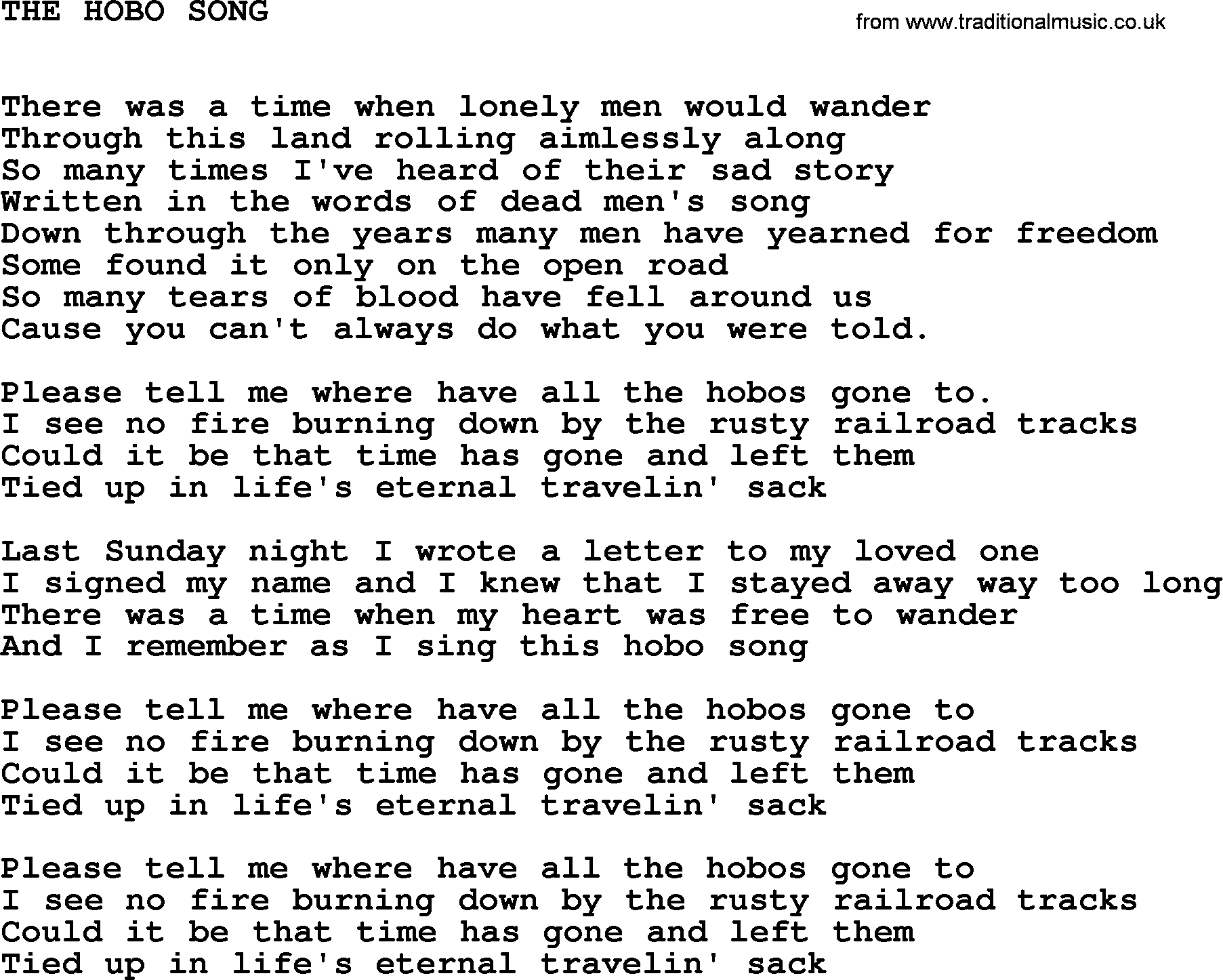 Johnny Cash song The Hobo Song.txt lyrics