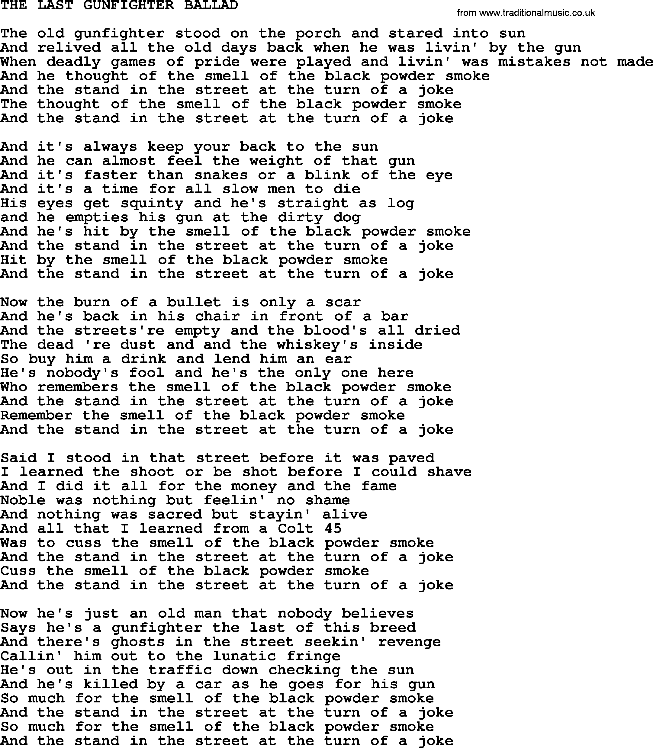 Johnny Cash song The Last Gunfighter Ballad.txt lyrics