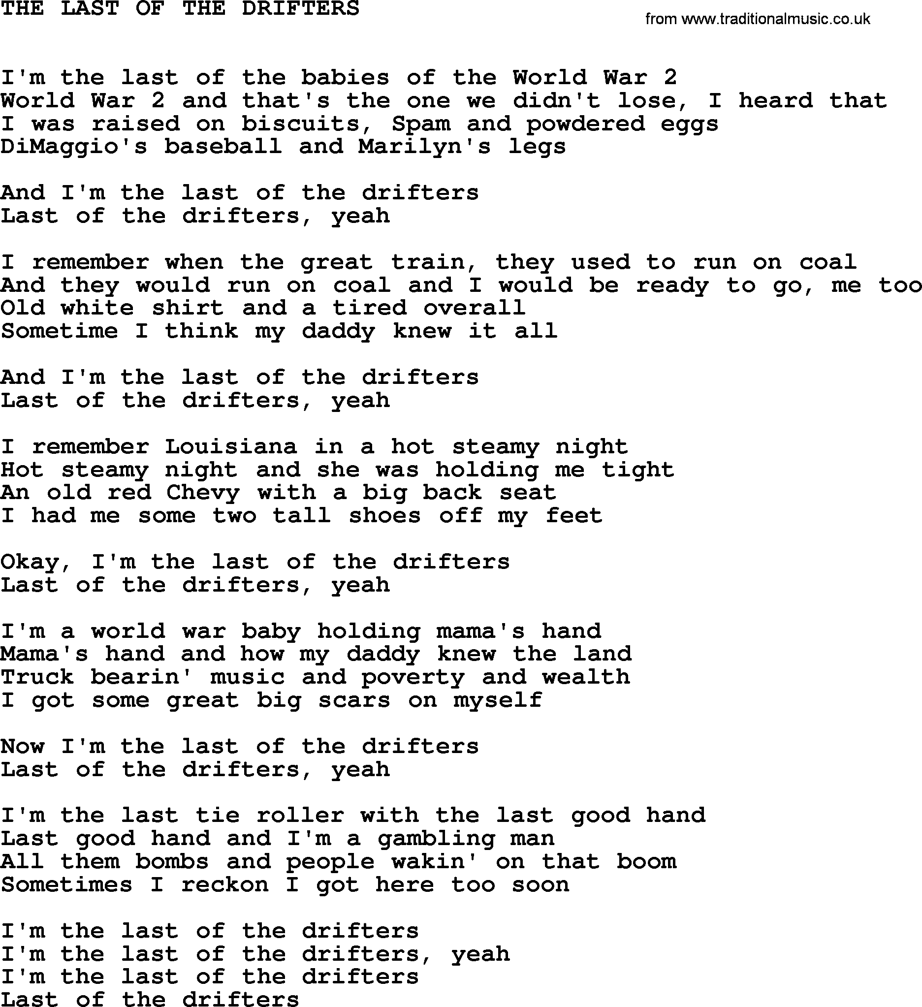 Johnny Cash song The Last Of The Drifters.txt lyrics