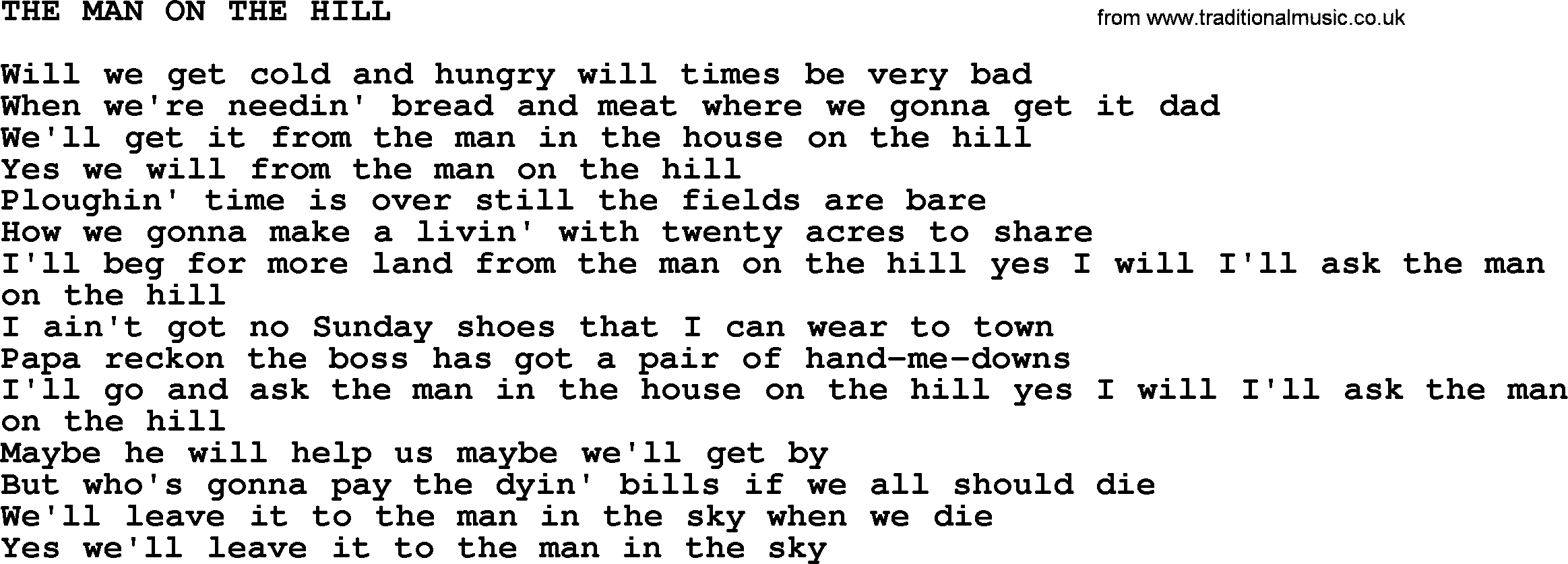 Johnny Cash song The Man On The Hill.txt lyrics