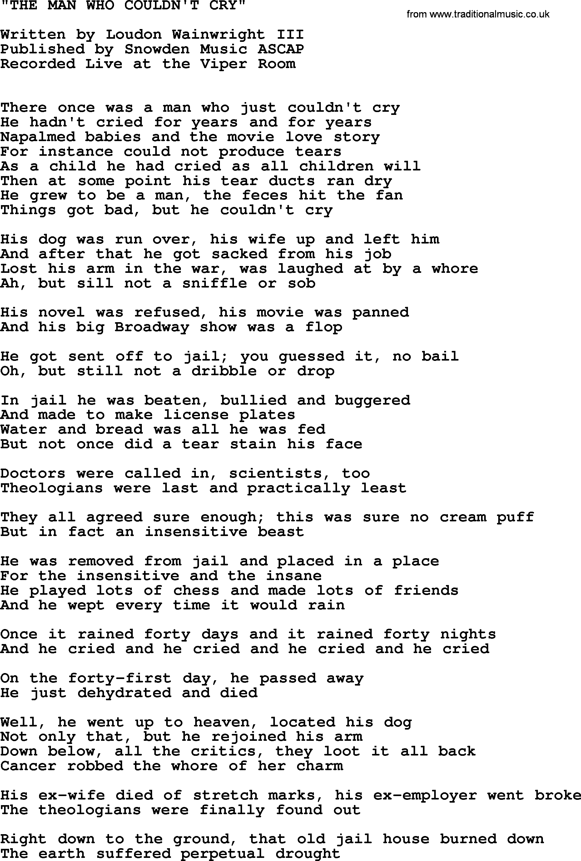Johnny Cash song The Man Who Couldn't Cry_.txt lyrics