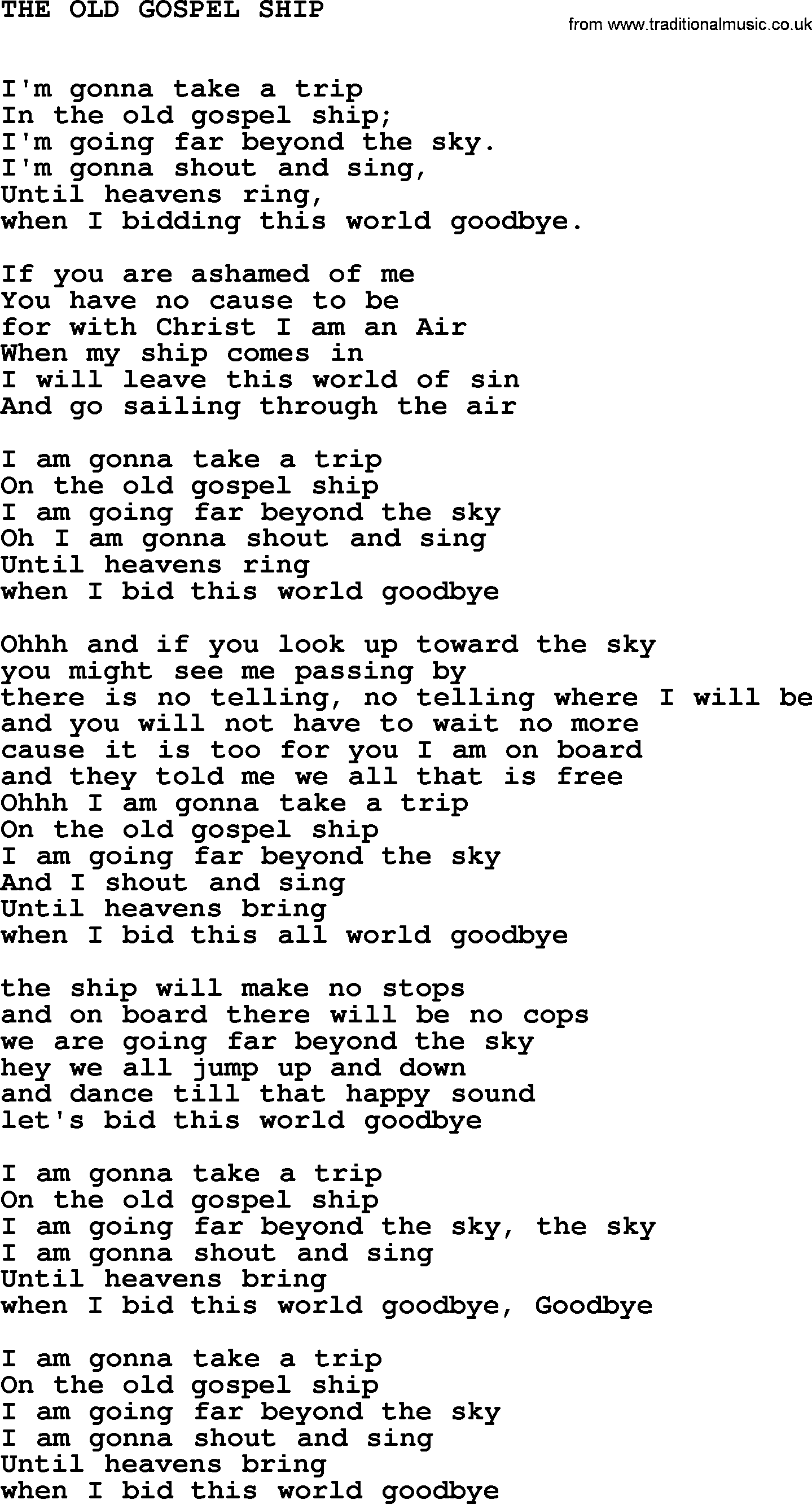 Johnny Cash song The Old Gospel Ship.txt lyrics