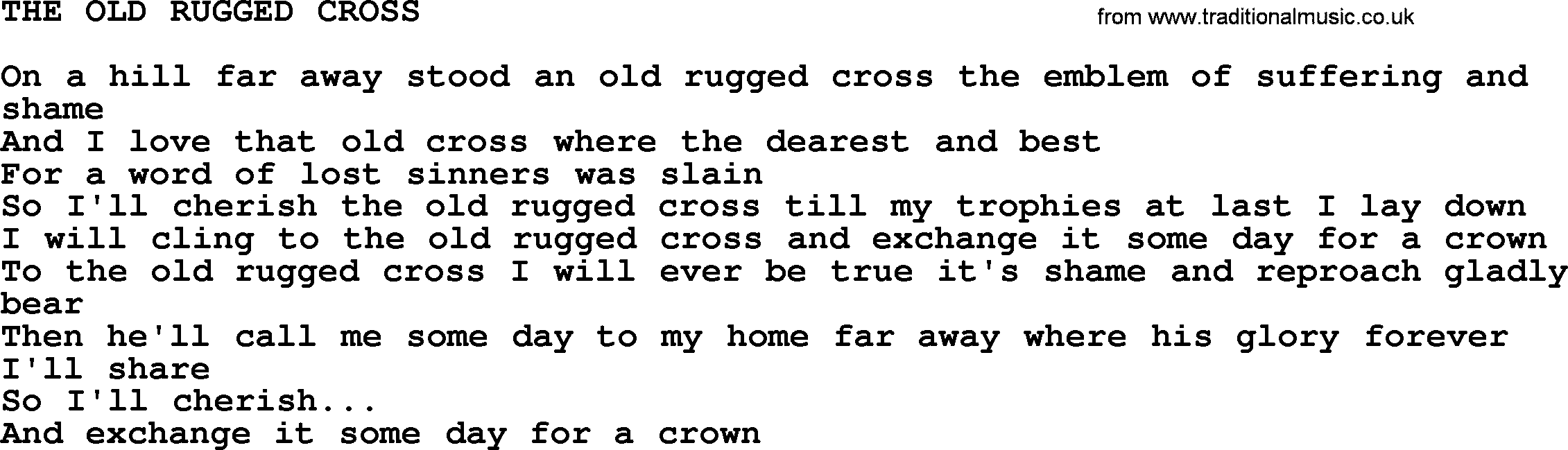 Johnny Cash song The Old Rugged Cross.txt lyrics