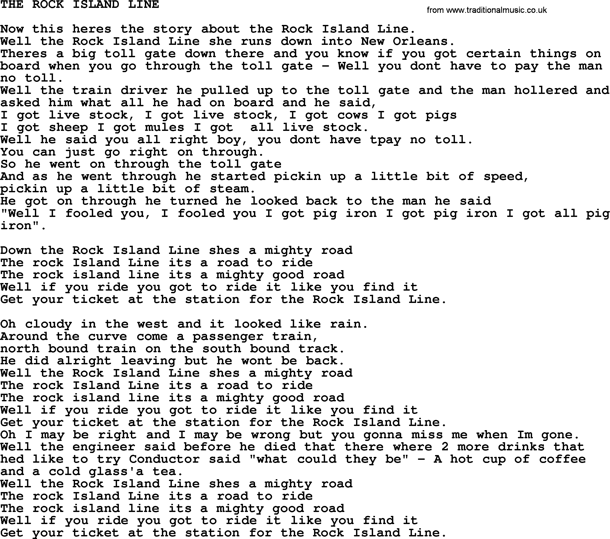 Johnny Cash song The Rock Island Line.txt lyrics