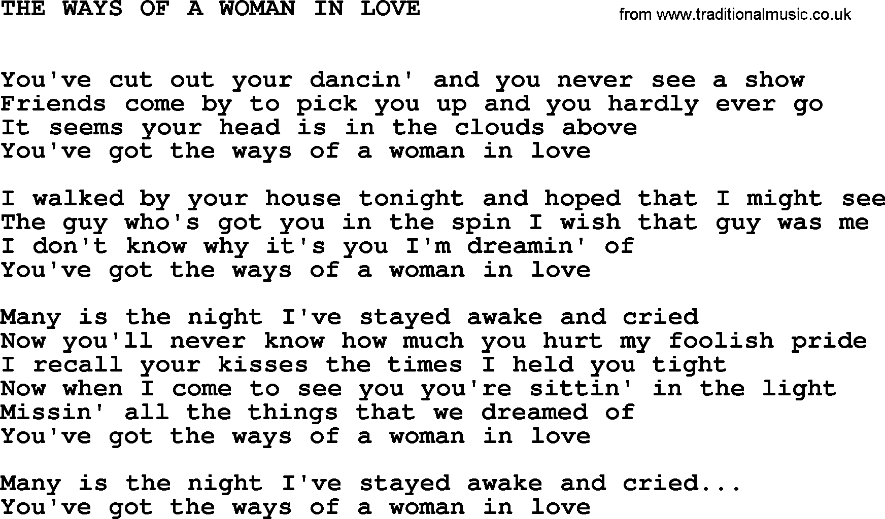 Johnny Cash song The Ways Of A Woman In Love.txt lyrics