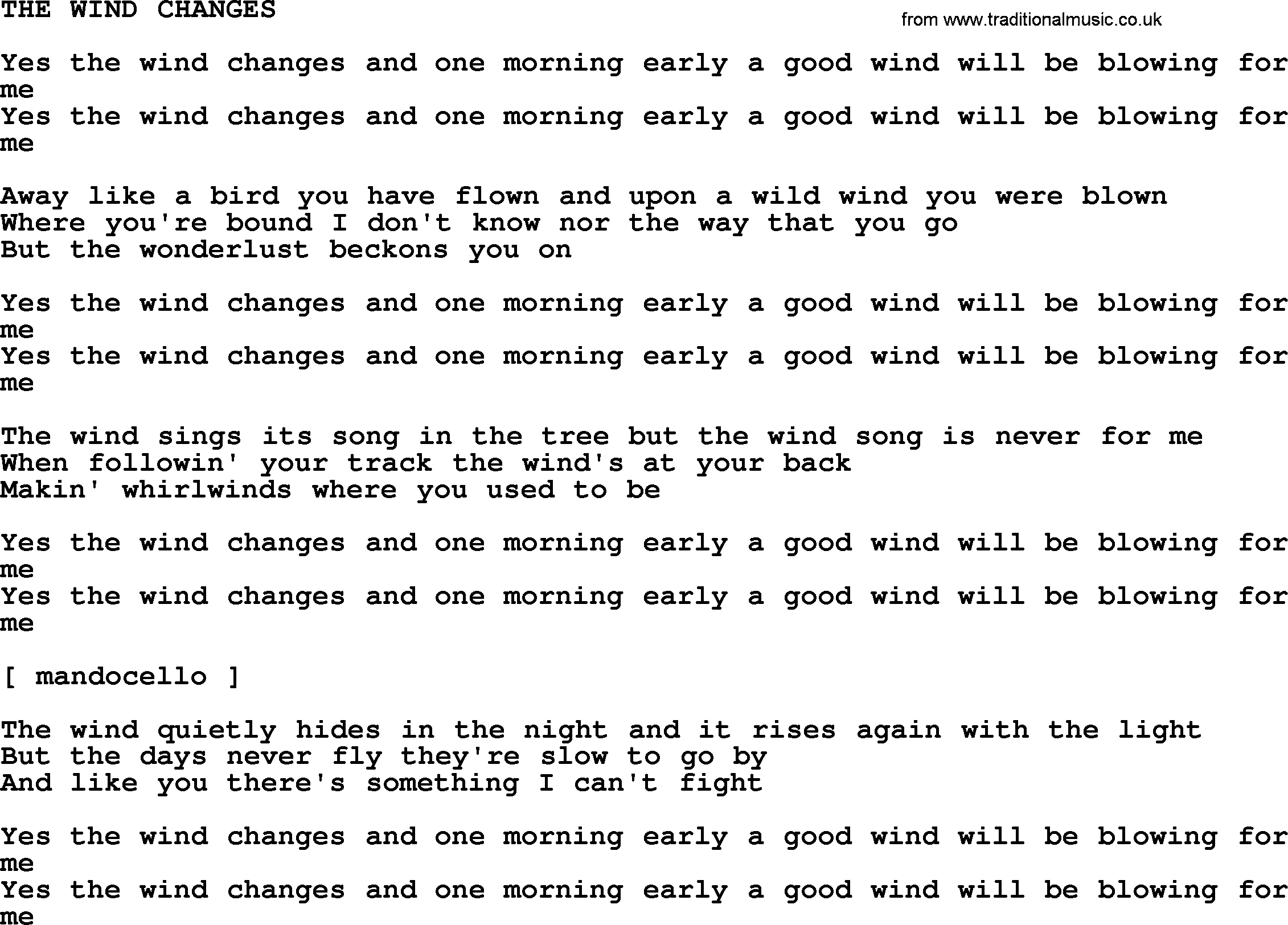 Johnny Cash song The Wind Changes.txt lyrics