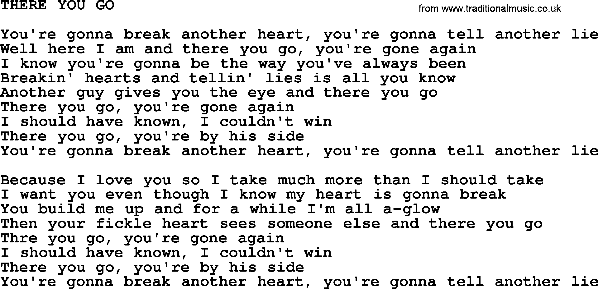 Johnny Cash song There You Go.txt lyrics