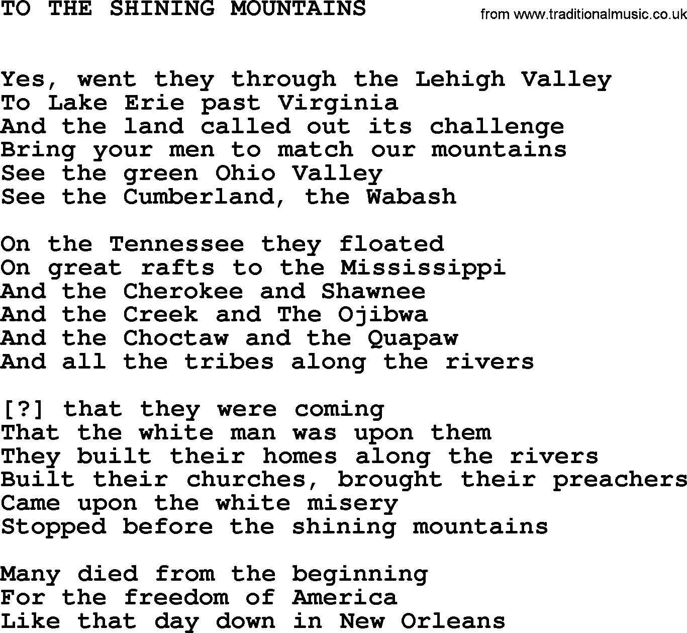 Johnny Cash song To The Shining Mountains.txt lyrics