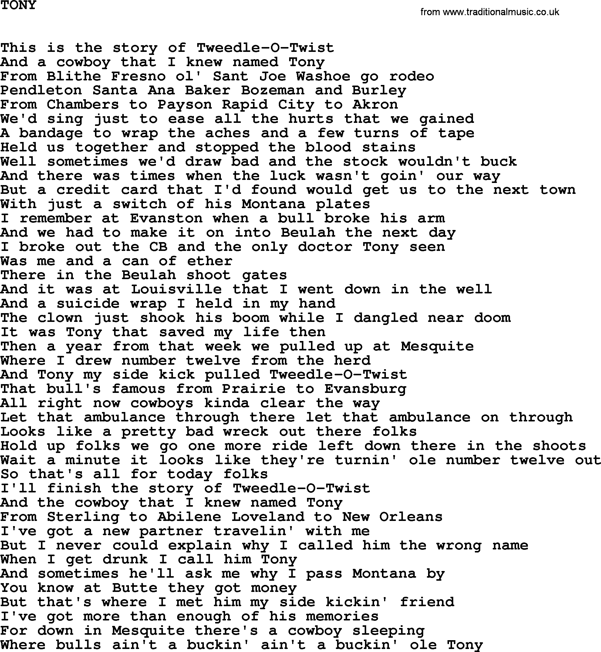 Johnny Cash song Tony.txt lyrics