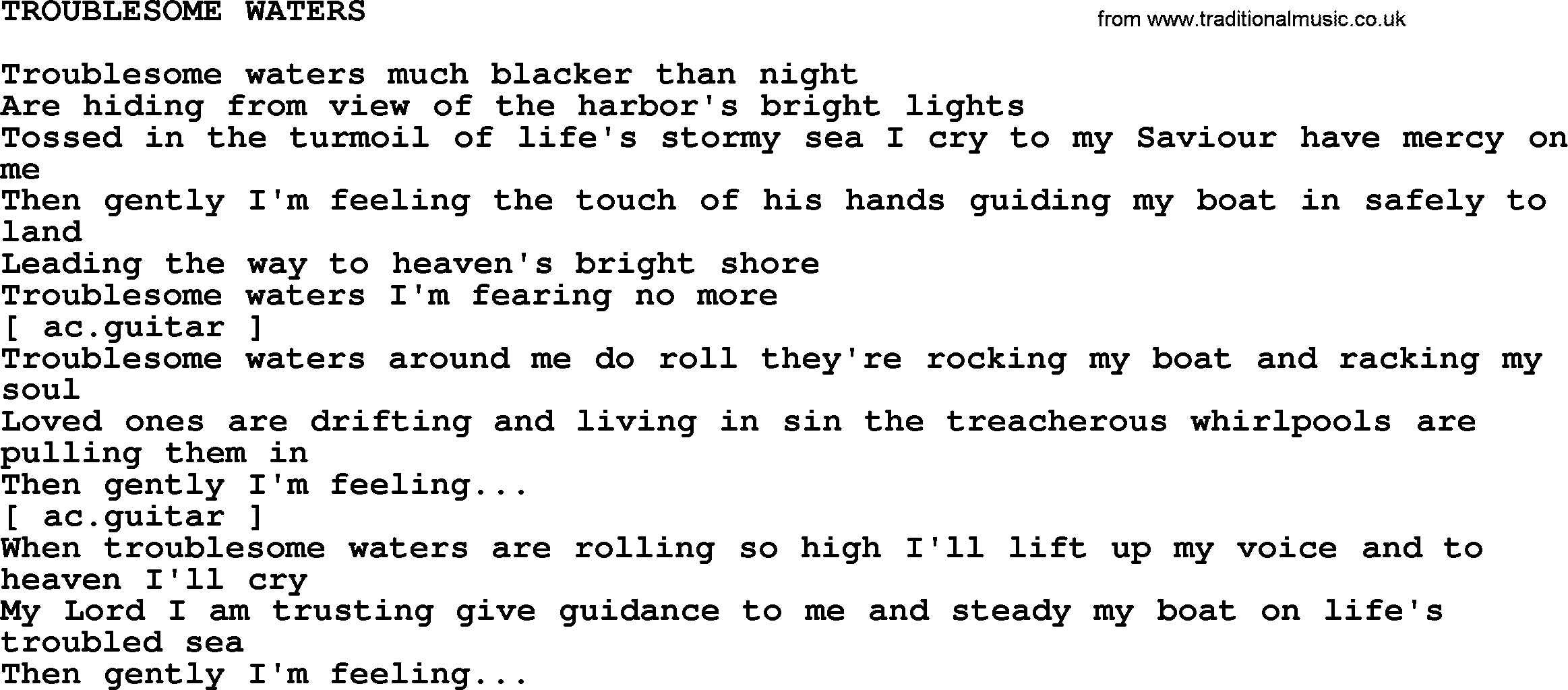 Johnny Cash song Troublesome Waters.txt lyrics