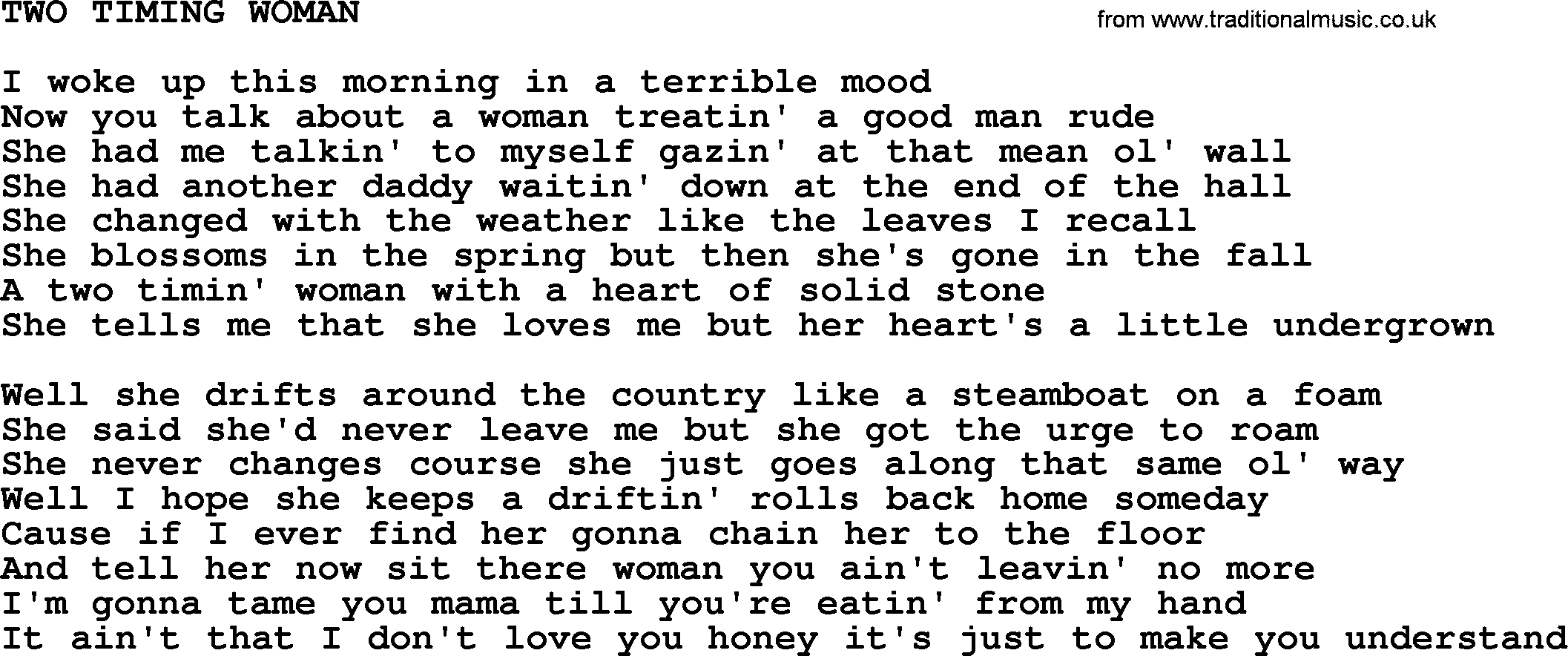 Johnny Cash song Two Timing Woman.txt lyrics