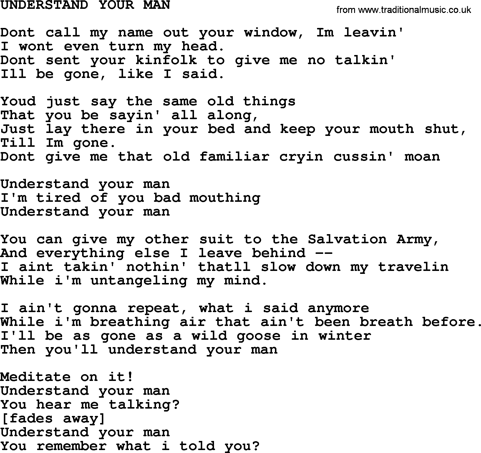 Johnny Cash song Understand Your Man.txt lyrics