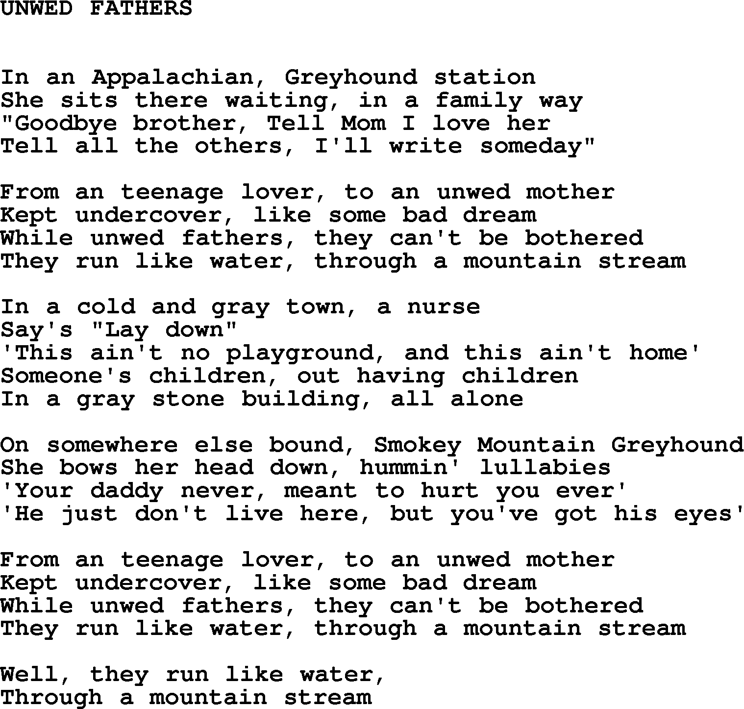 Johnny Cash song Unwed Fathers.txt lyrics