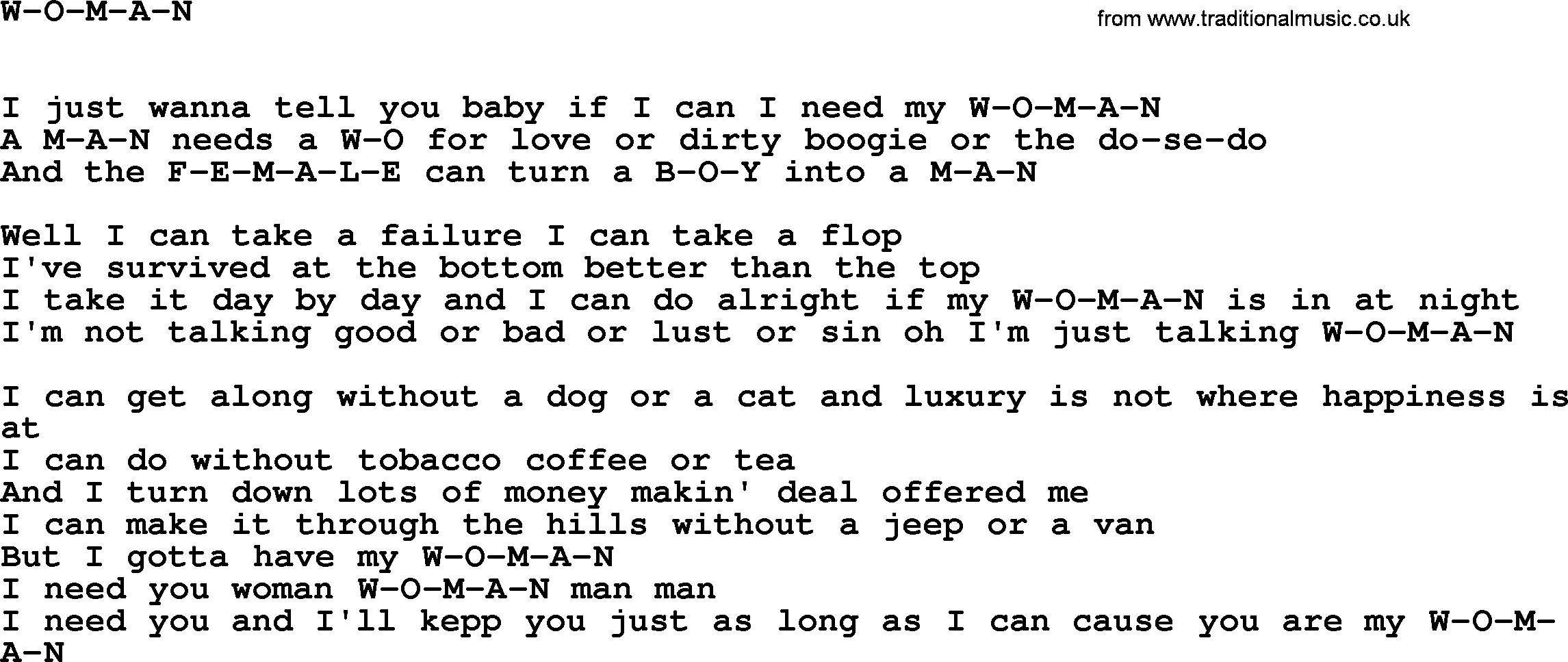 Johnny Cash song W-o-m-a-n.txt lyrics