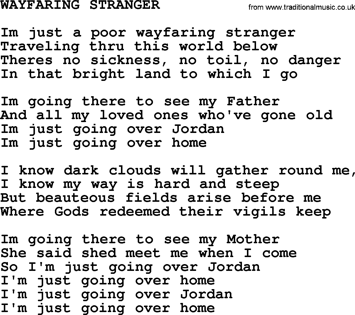 Johnny Cash song Wayfaring Stranger.txt lyrics