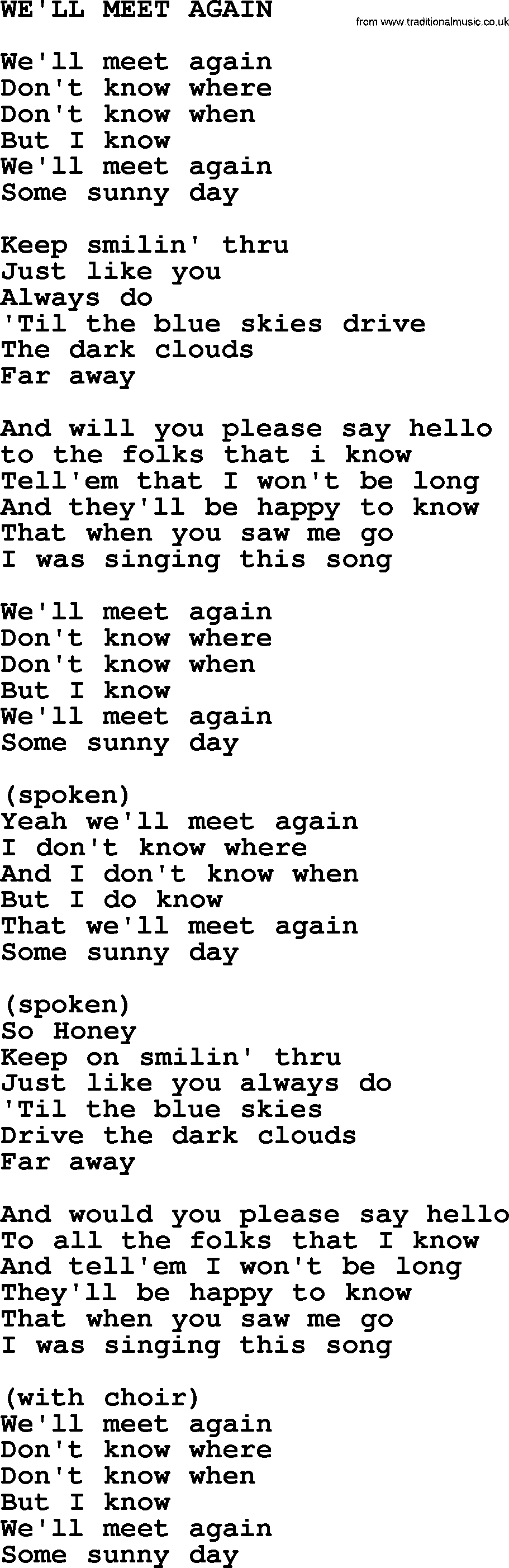 Johnny Cash song We'll Meet Again.txt lyrics