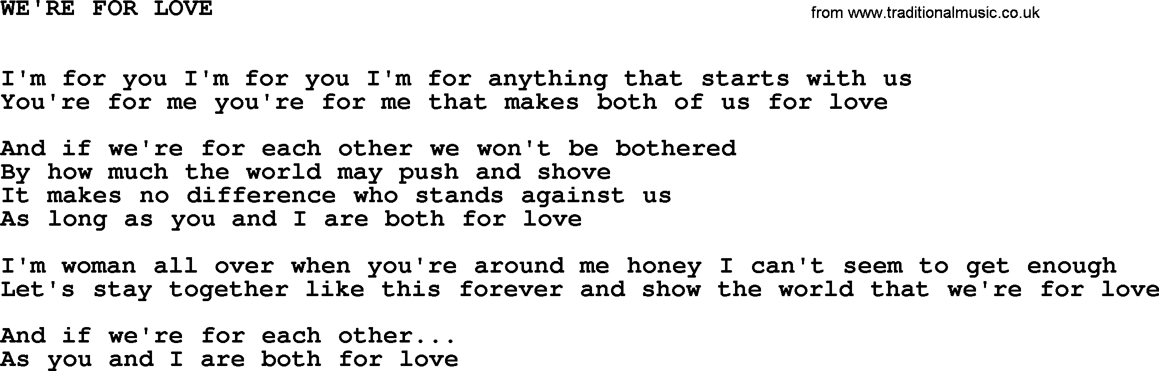 Johnny Cash song We're For Love.txt lyrics