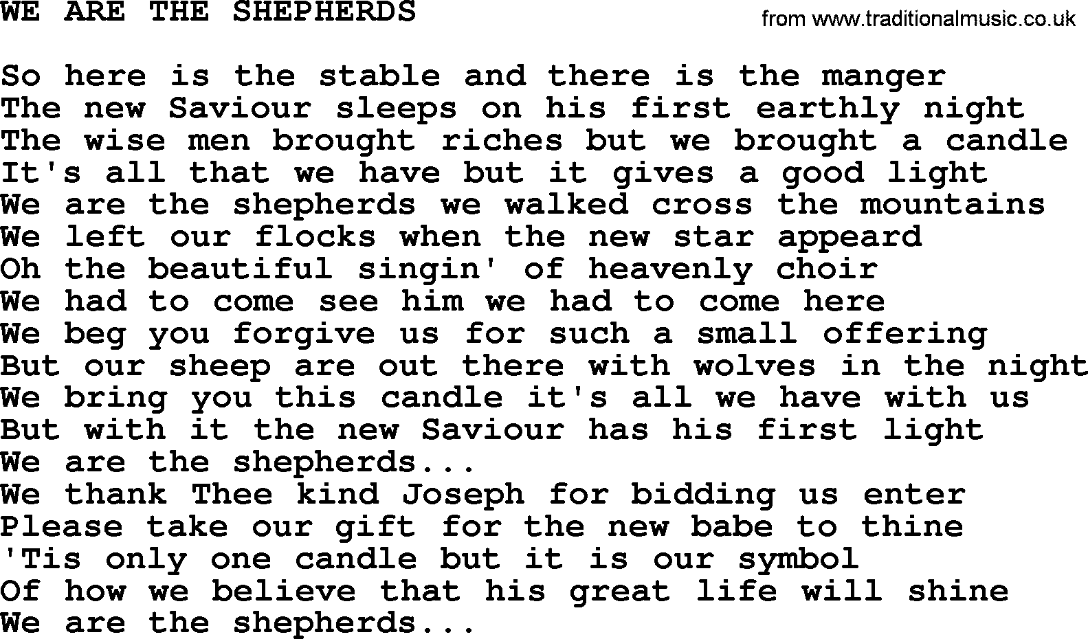 Johnny Cash song We Are The Shepherds.txt lyrics