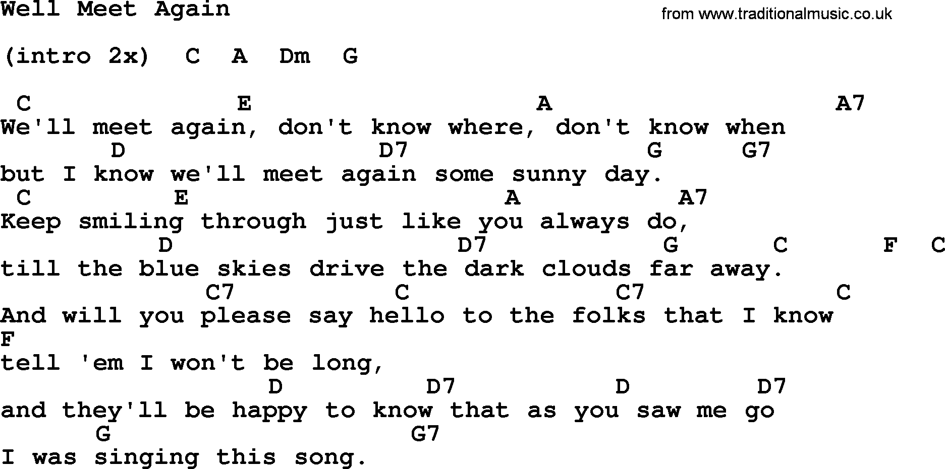 Johnny Cash song Well Meet Again, lyrics and chords
