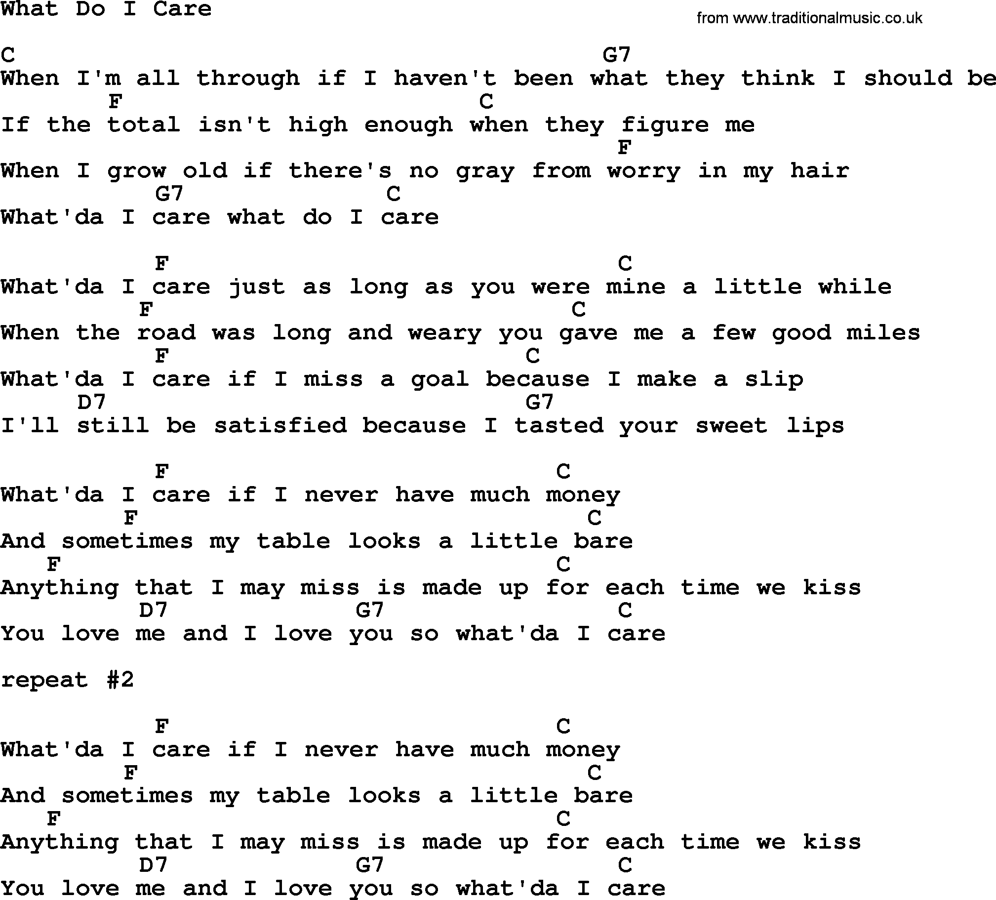 Johnny Cash song What Do I Care, lyrics and chords