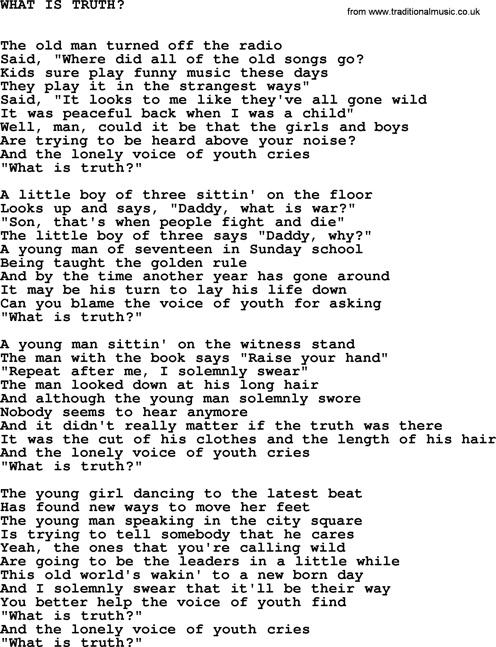 Johnny Cash song What Is Truth_.txt lyrics