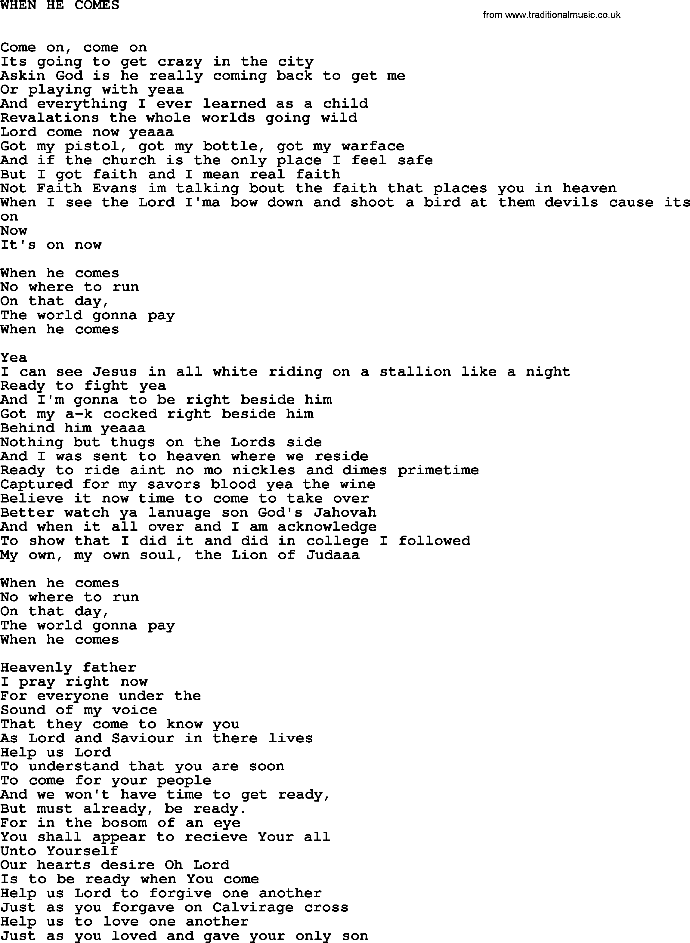 Johnny Cash song When He Comes.txt lyrics