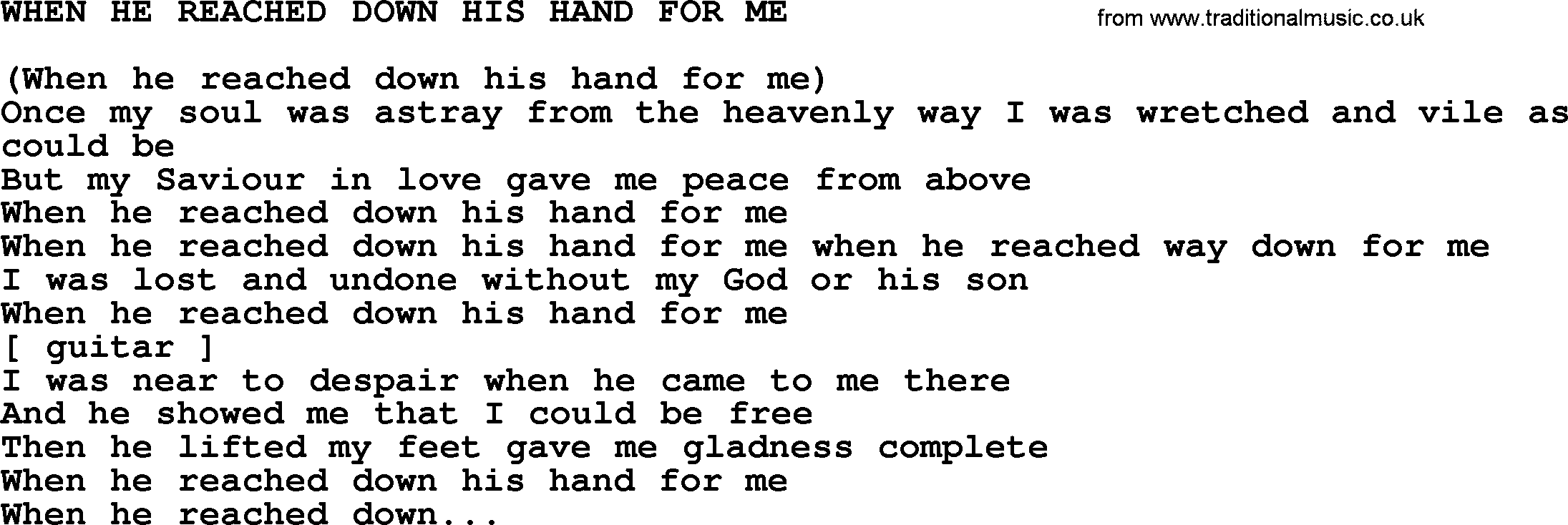 Johnny Cash song When He Reached Down His Hand For Me.txt lyrics