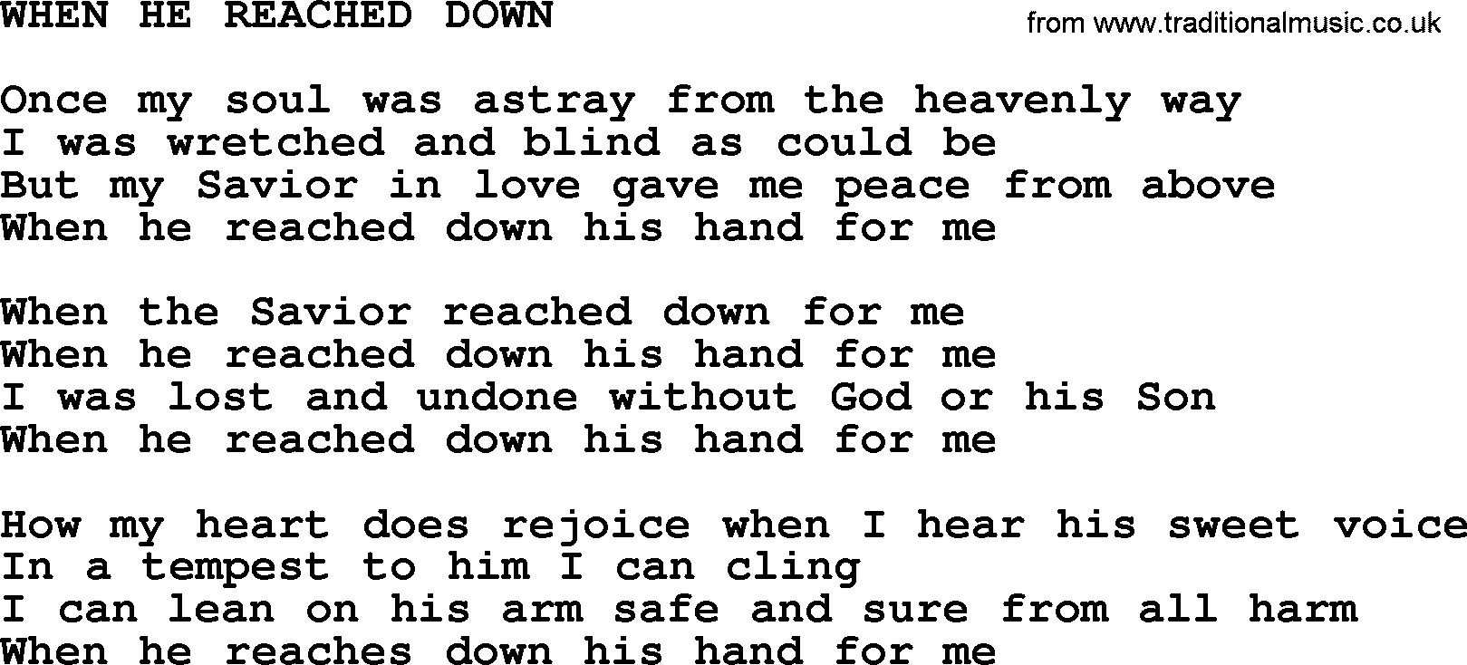 Johnny Cash song When He Reached Down.txt lyrics