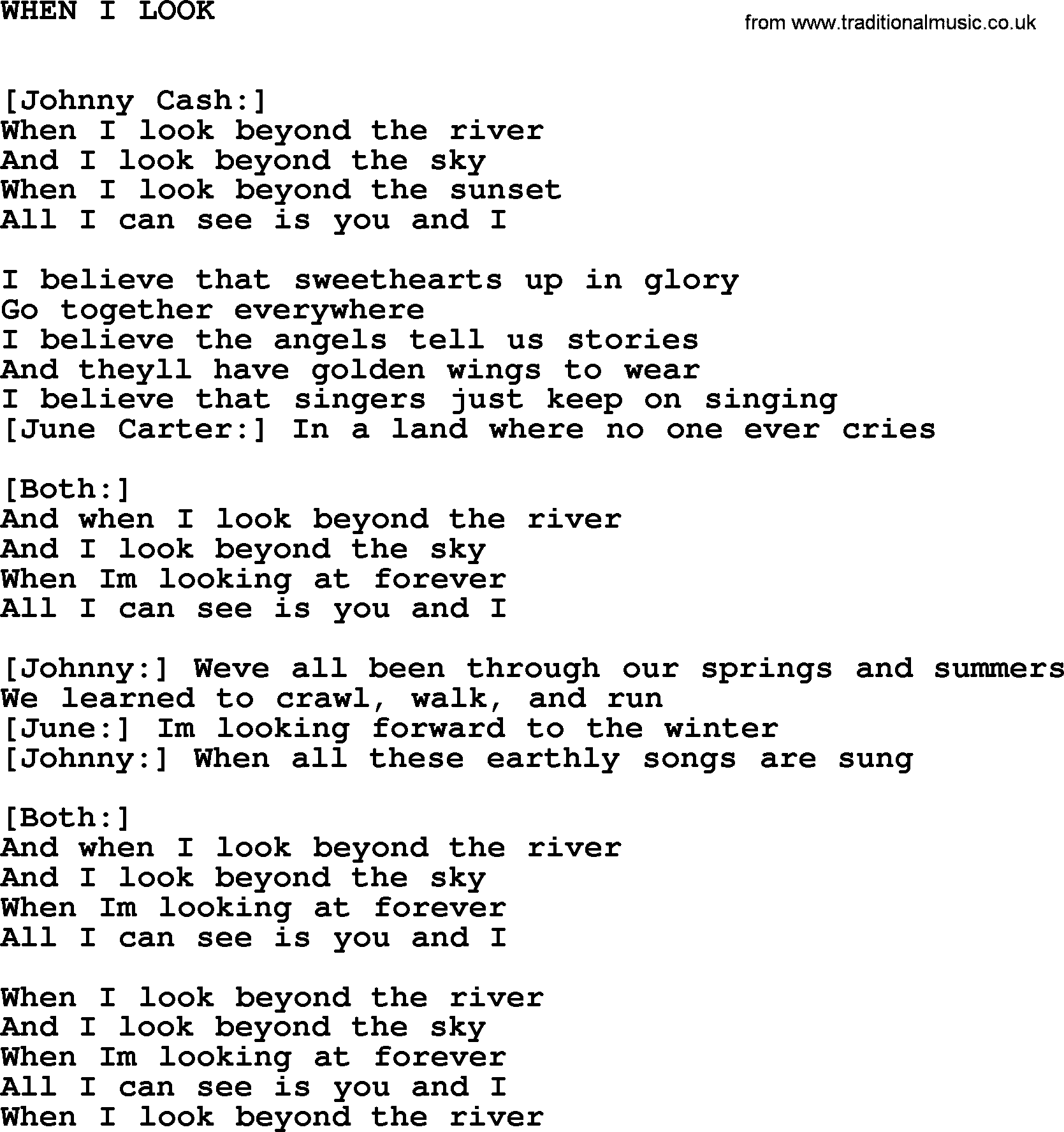 Johnny Cash song When I Look.txt lyrics