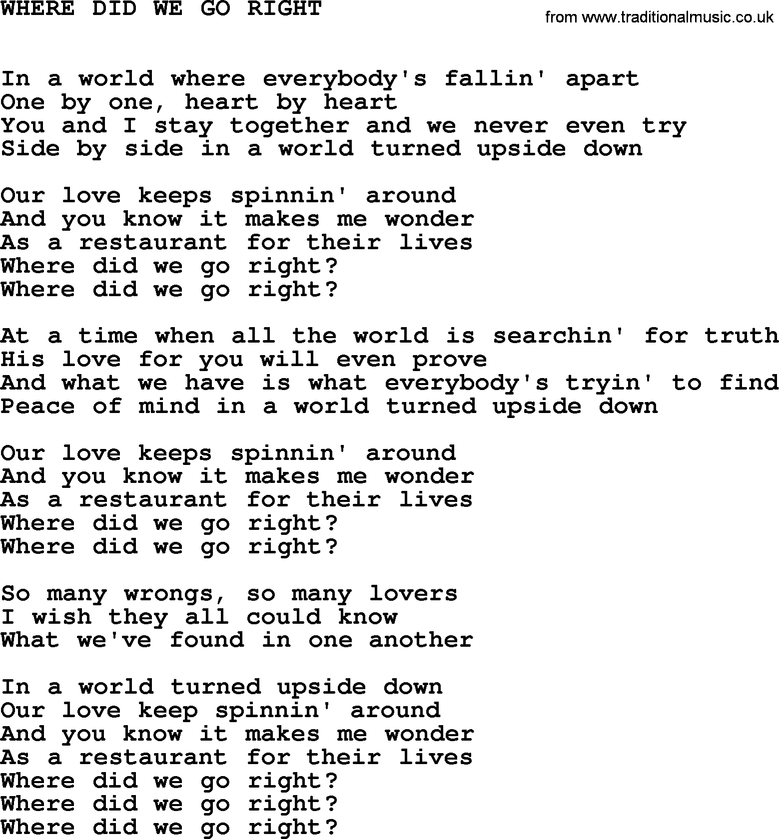 Johnny Cash song Where Did We Go Right.txt lyrics