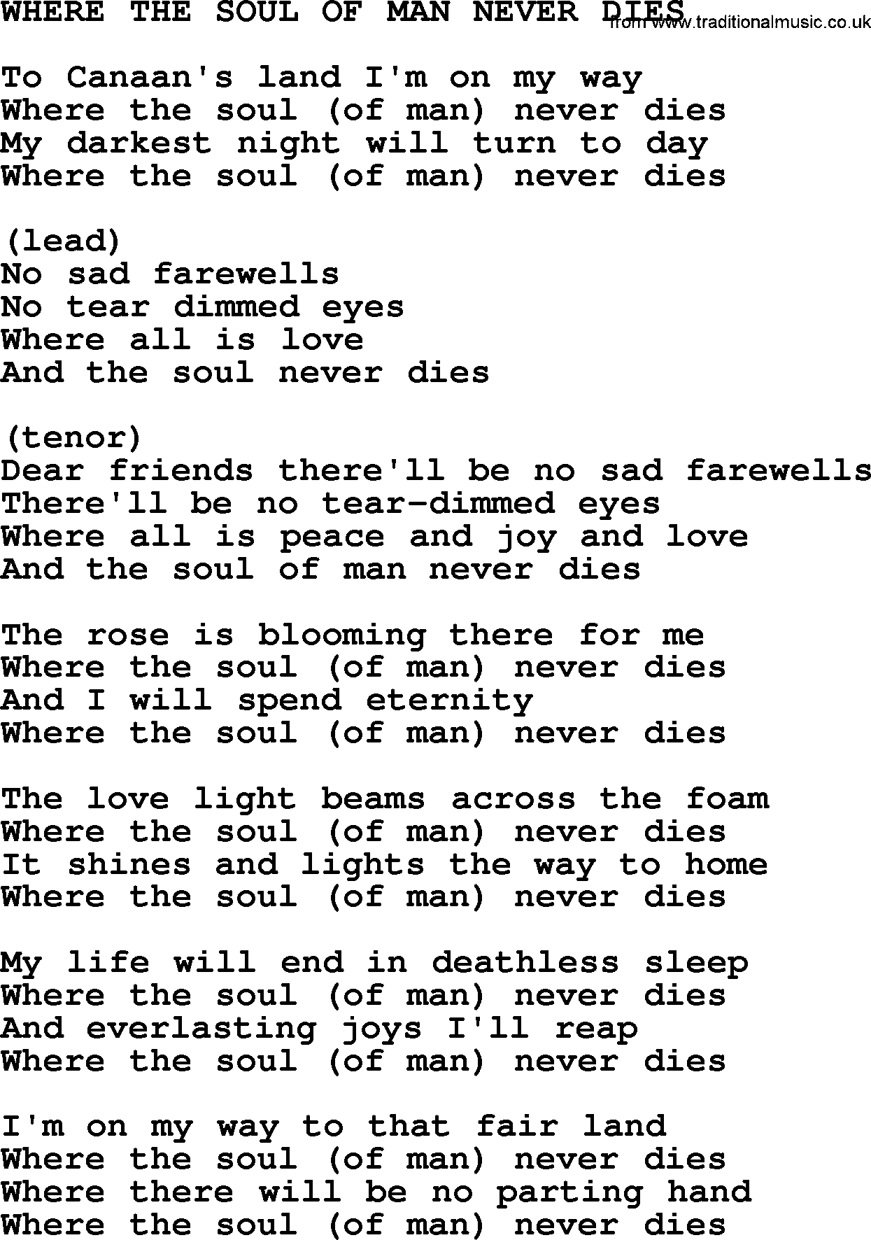 Johnny Cash song Where The Soul Of Man Never Dies.txt lyrics