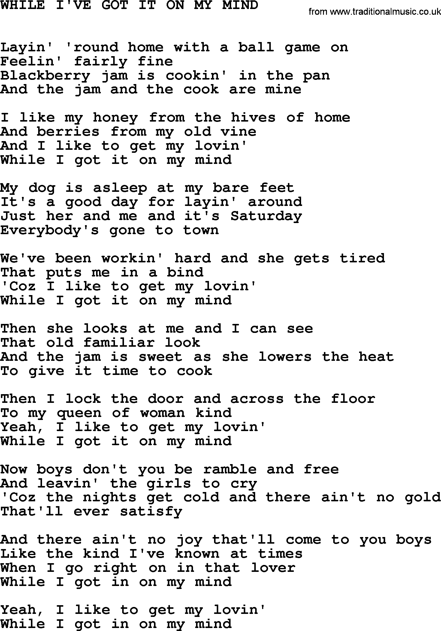 Johnny Cash song While I've Got It On My Mind.txt lyrics