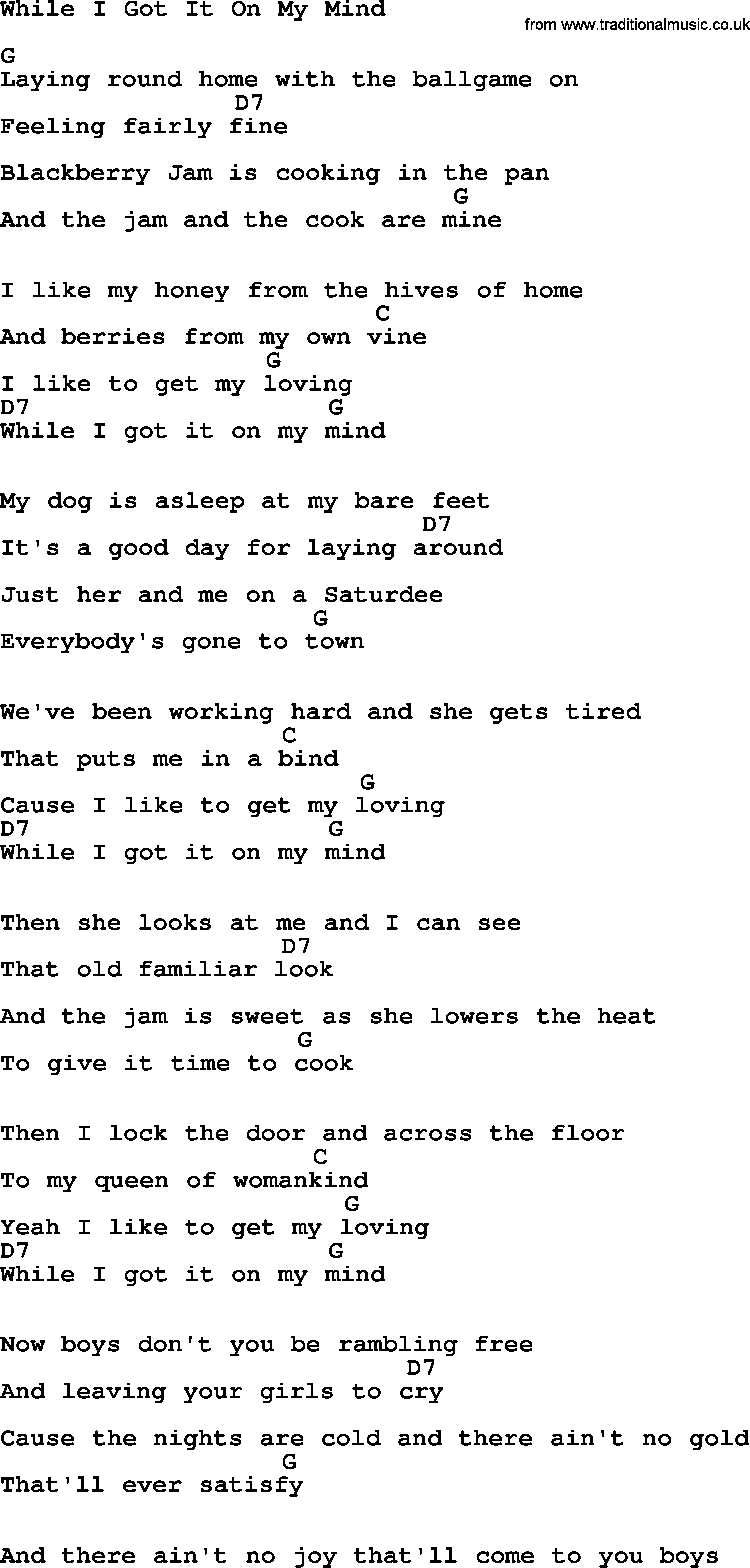 Johnny Cash song While I Got It On My Mind, lyrics and chords