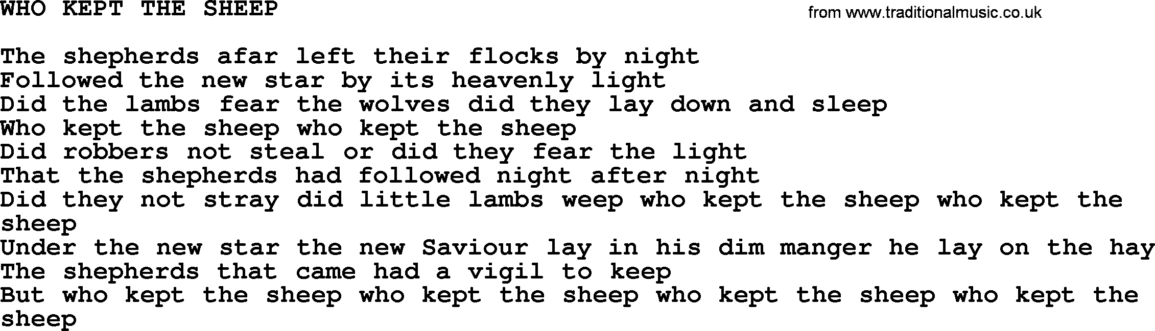 Johnny Cash song Who Kept The Sheep.txt lyrics