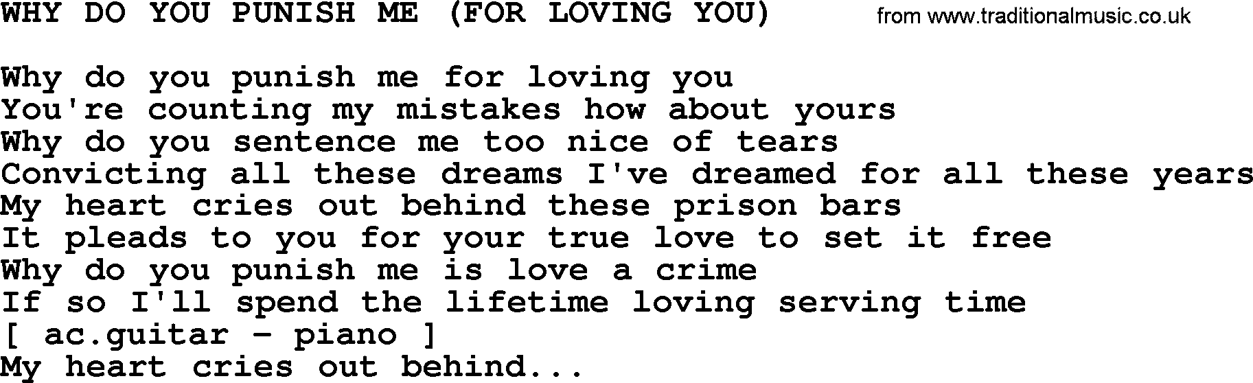 Johnny Cash song Why Do You Punish Me(For Loving You).txt lyrics