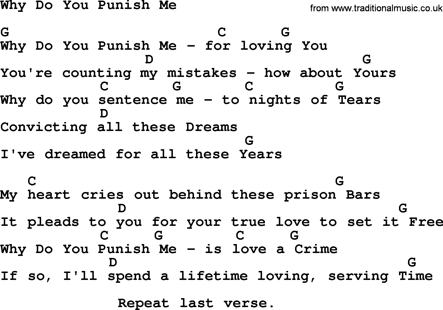 Johnny Cash song Why Do You Punish Me, lyrics and chords
