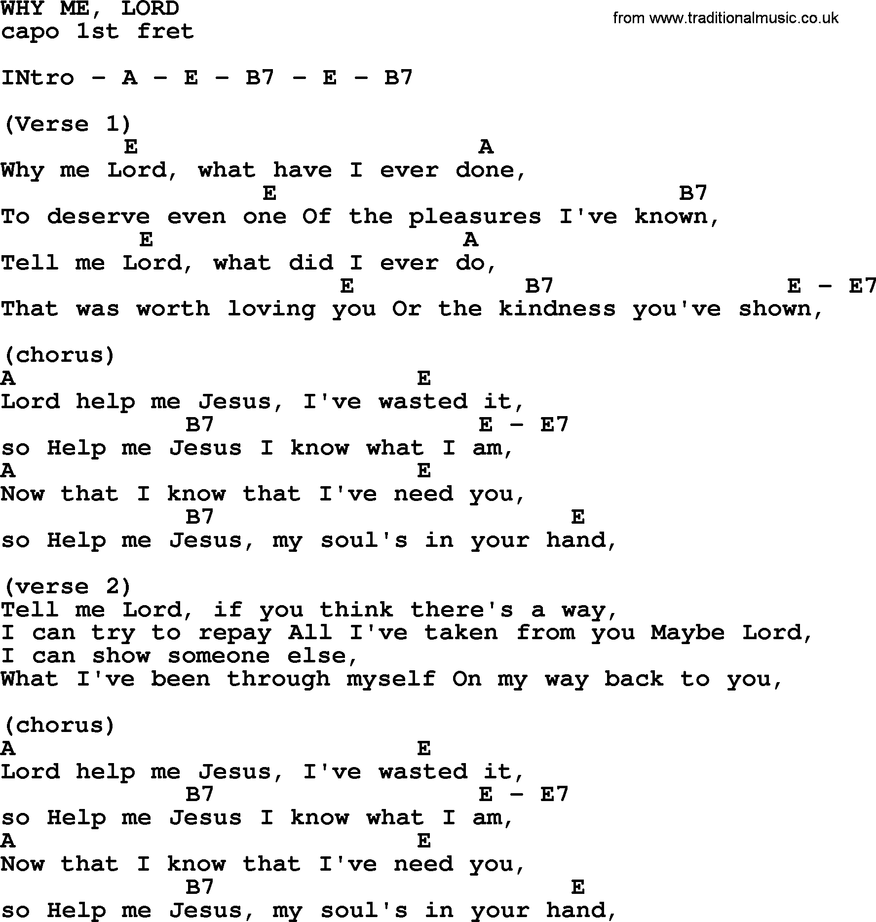 Johnny Cash song Why Me, Lord, lyrics and chords