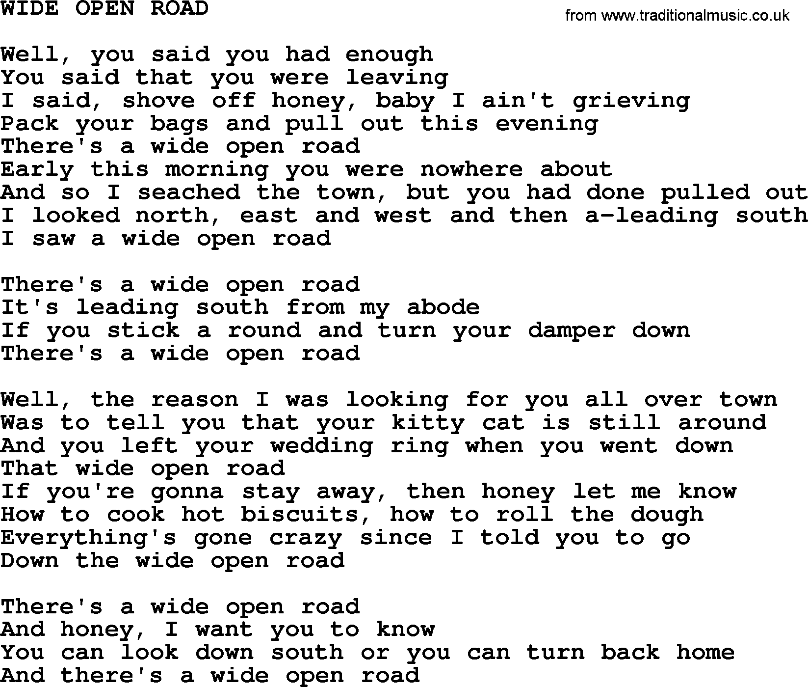 Johnny Cash song Wide Open Road.txt lyrics