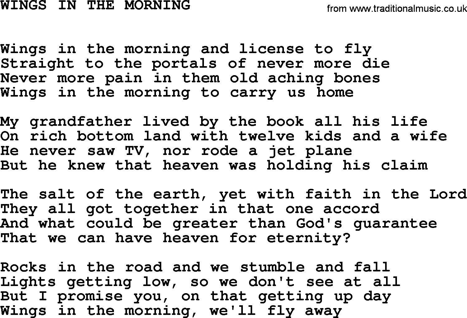 Johnny Cash song Wings In The Morning.txt lyrics