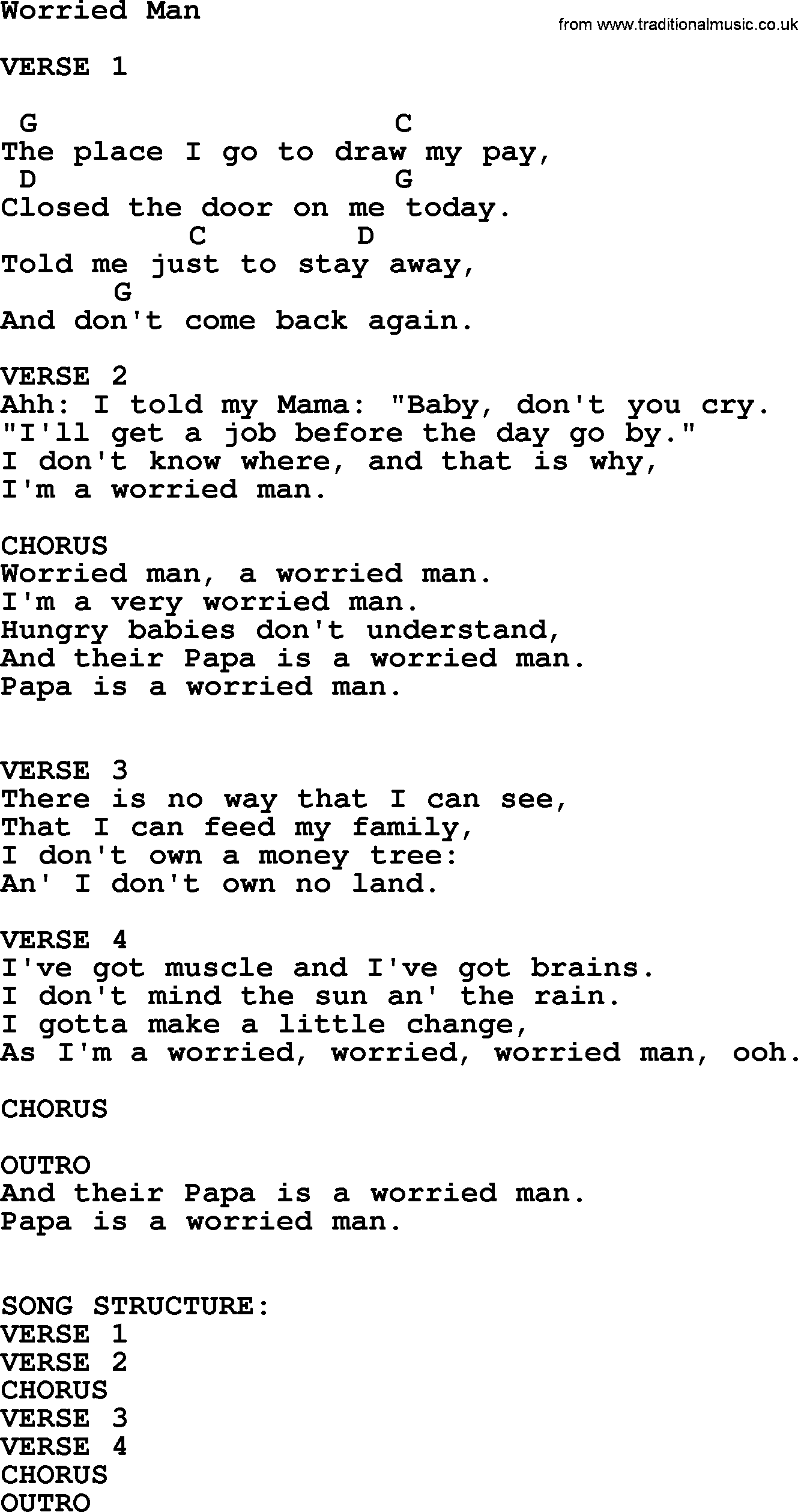 Johnny Cash song Worried Man, lyrics and chords